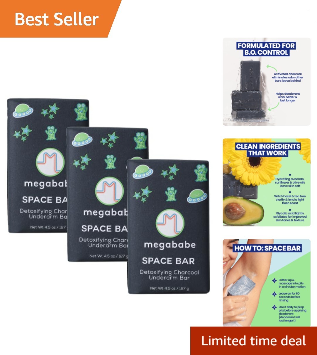 Eco-Friendly Charcoal Underarm Soap – 3-Pack, Gentle Tea Tree Essence Inside
