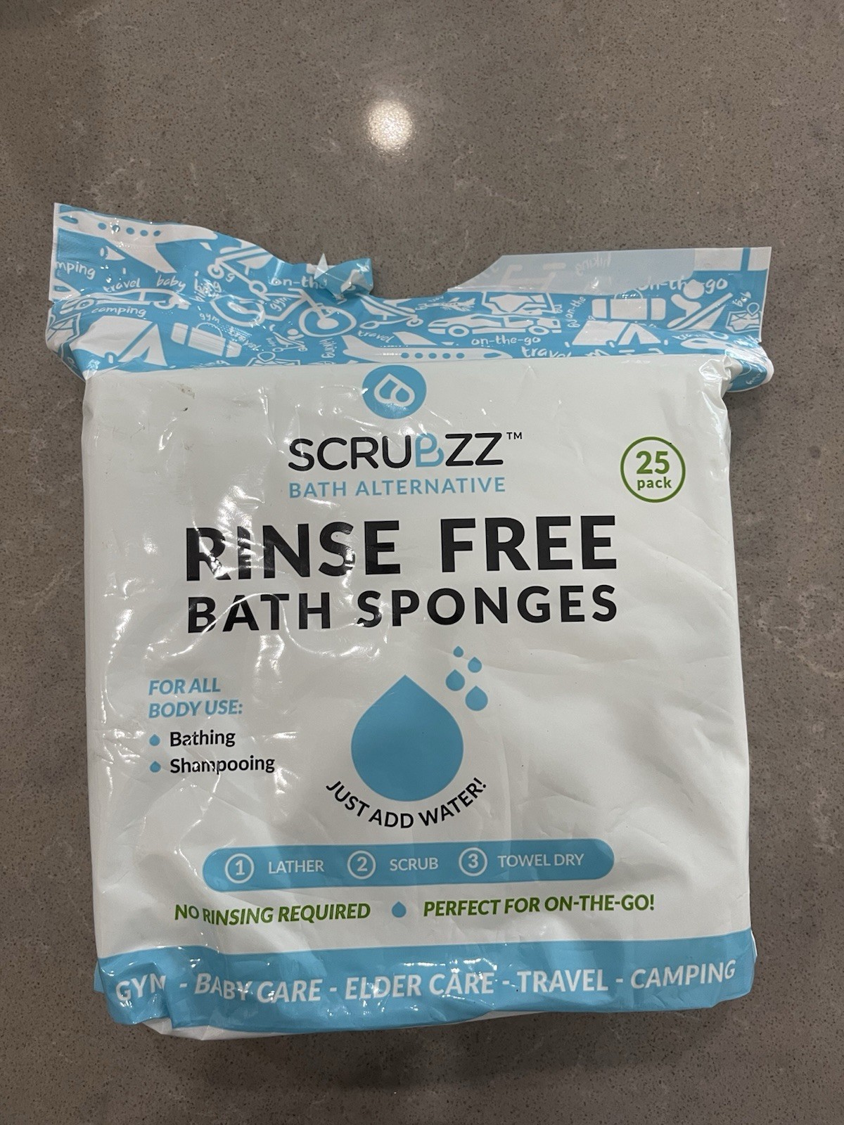 Scrubzz Disposable No Rinse Bathing Wipes – 25 Pack – All-In-1 Single Use Shower