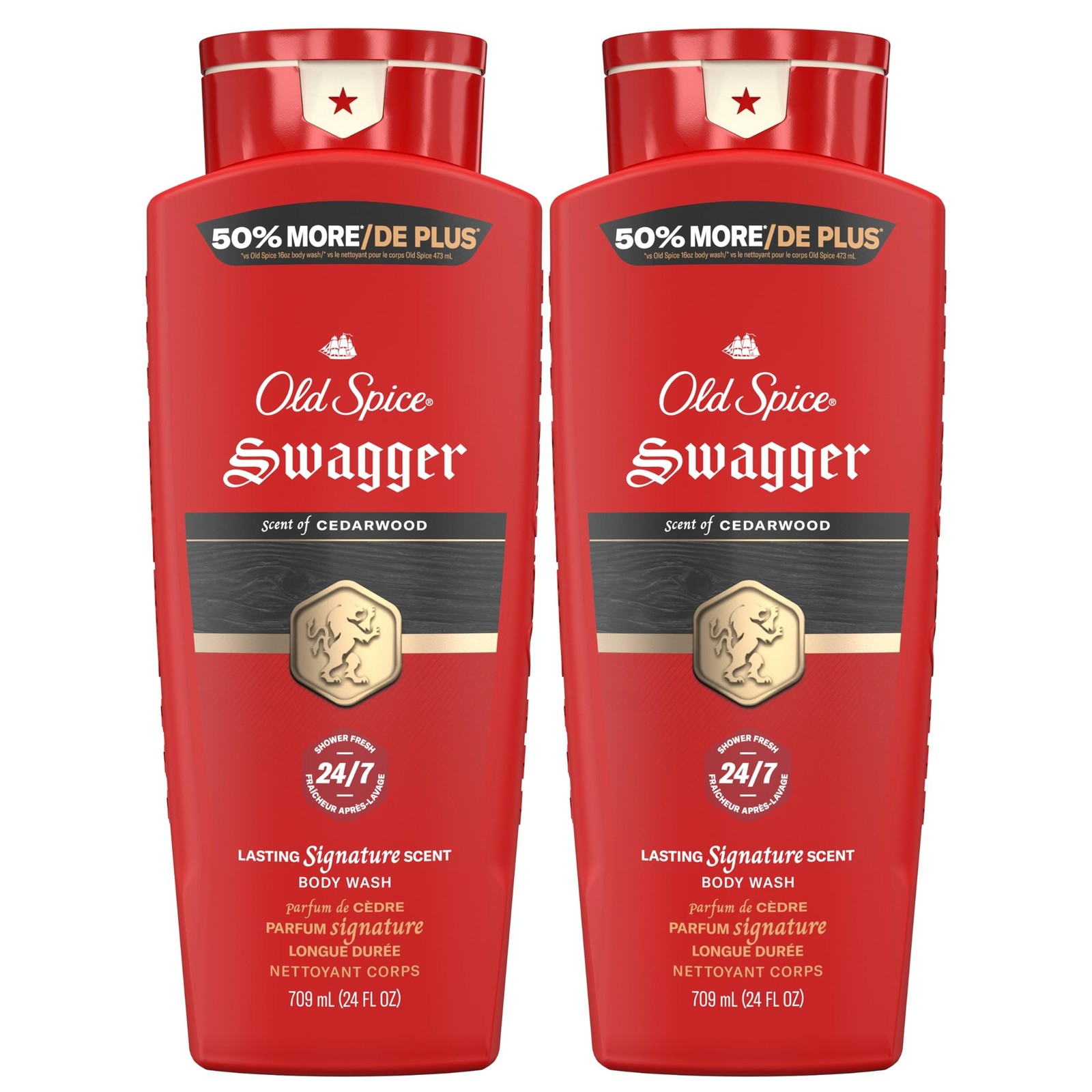 Old Spice Refreshing Body Wash for Men, 3X Defense, 24 Fl Oz (Pack of 2), Red