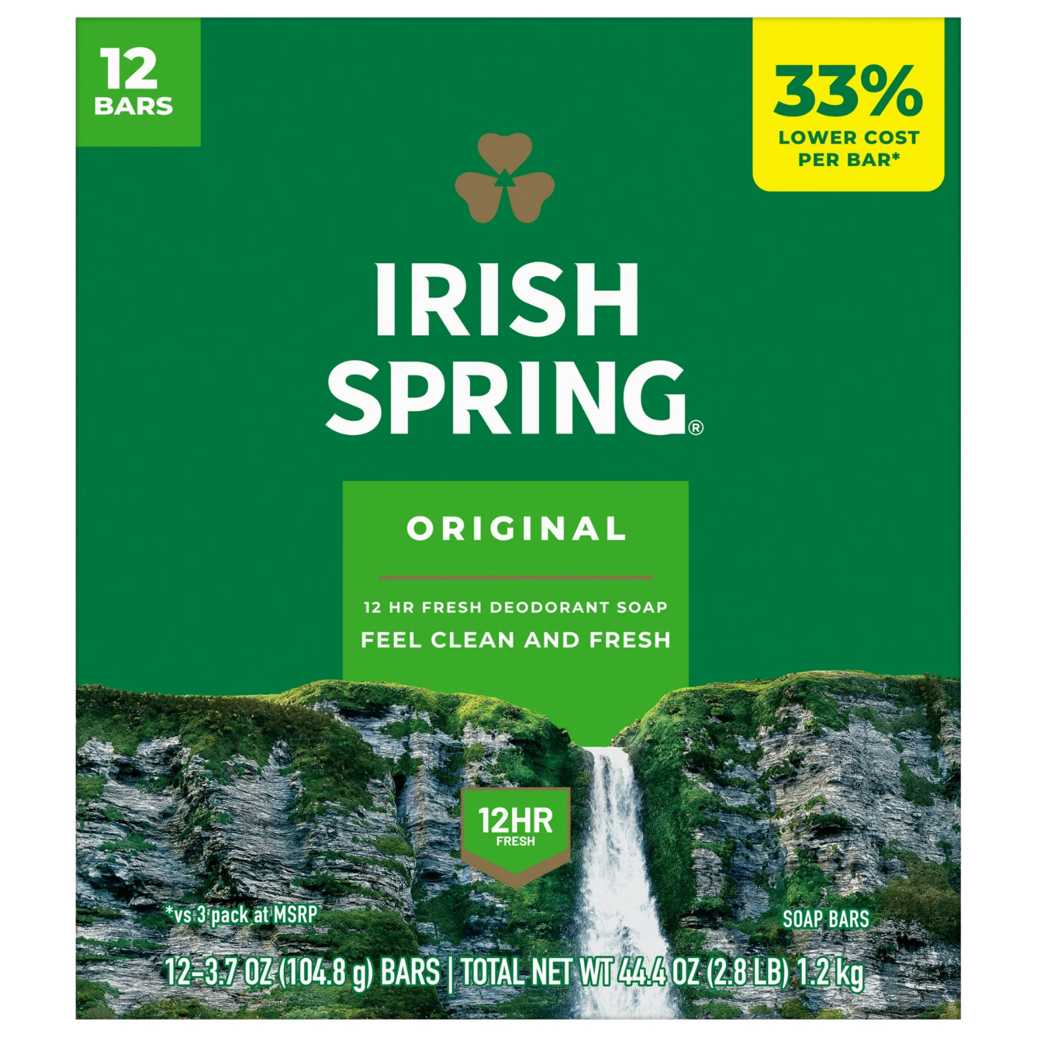 (12 Bars) Irish Spring Bar Soap for Men, Original Clean Mens Bar Soap, 3.7 Oz