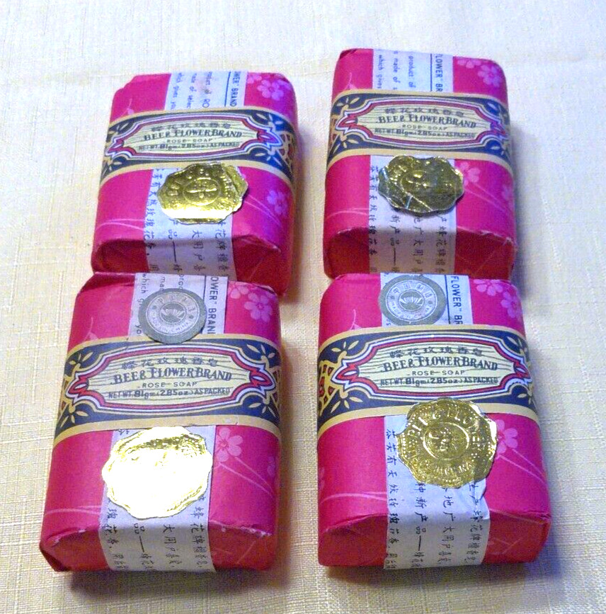 Lot of (4) Bee and Flower Brand Soap – Rose Scent 2.65 oz. Bars