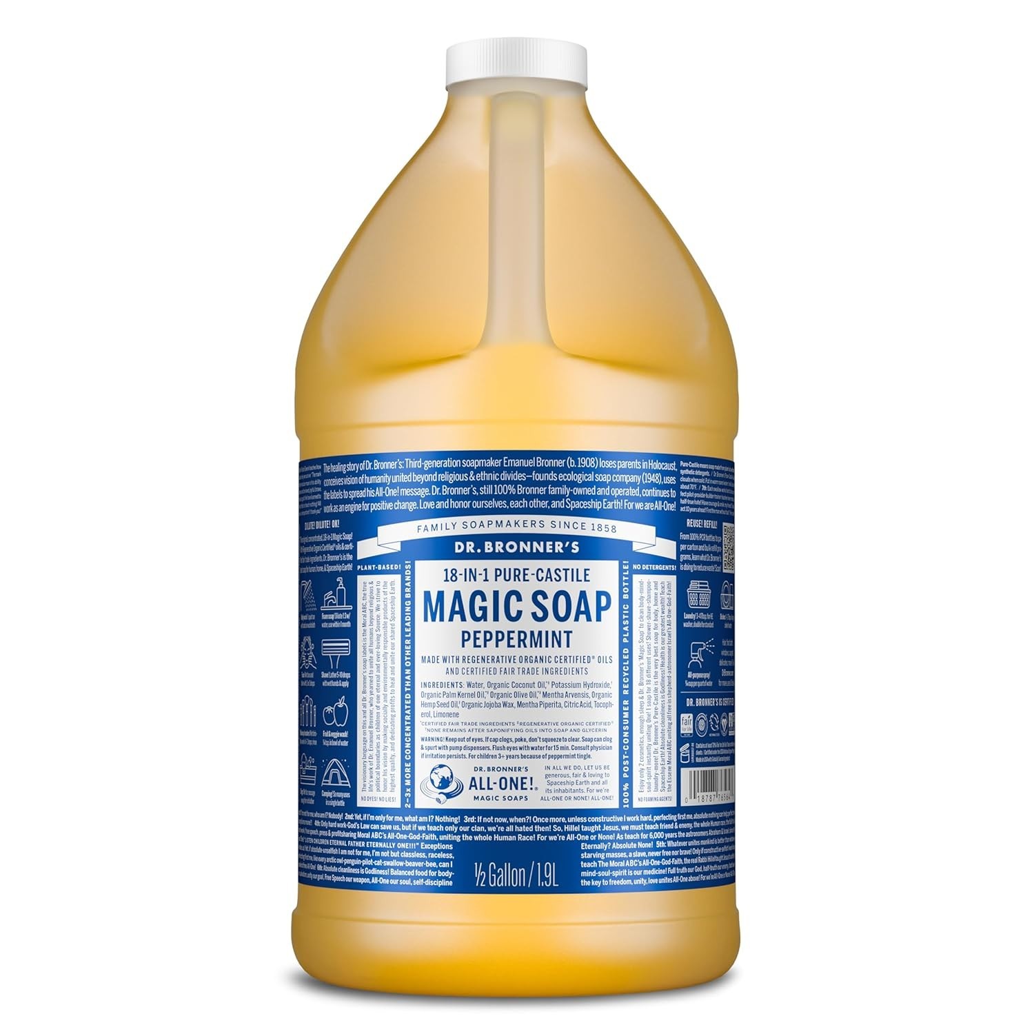 Dr. Bronner’s Pure-Castile Liquid Soap, Peppermint, 64 oz, Vegan, Multi-Use