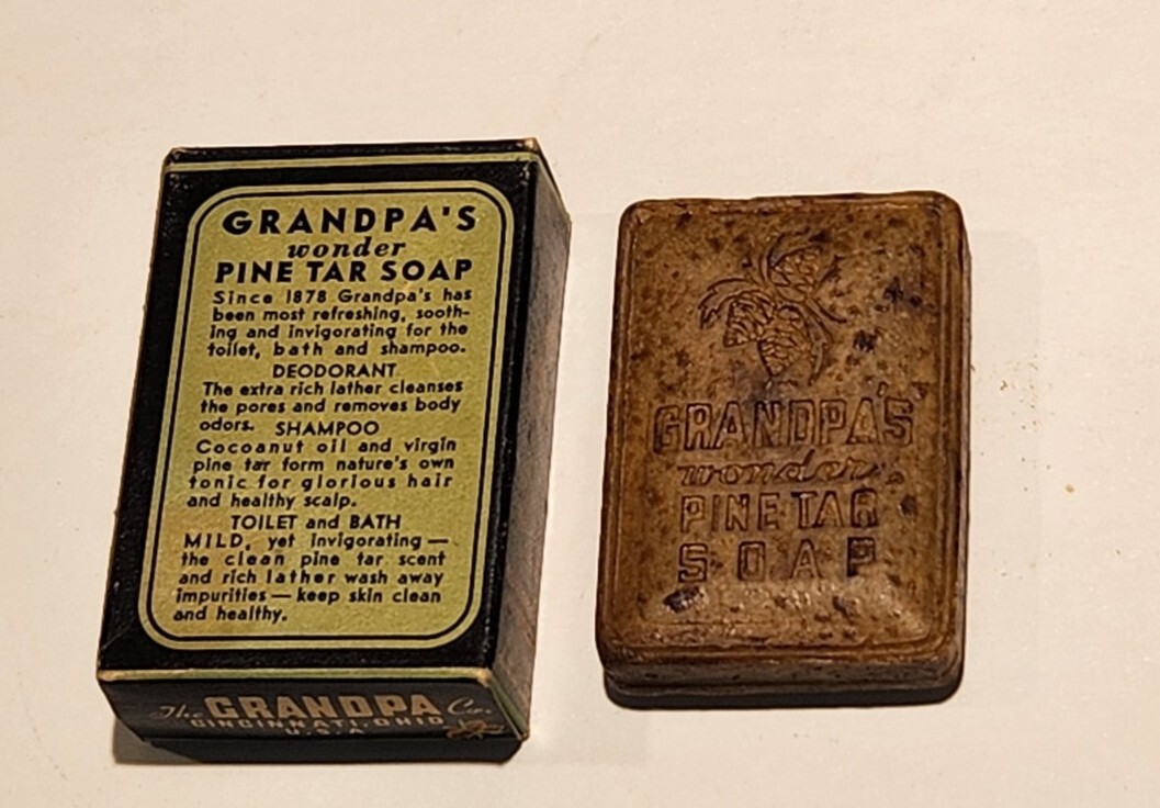 Vtg Grandpa’s Wonder Pine Tar Soap – Rare ” Guest Size ” Original W Box – Look!