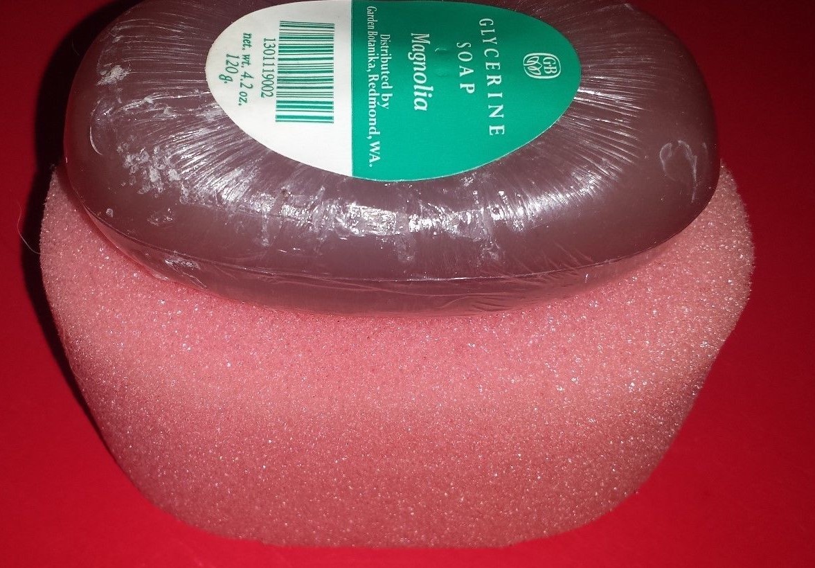 Garden Botanika Glycerin Soap Bar Magnolia Scent & Bath Sponge ~ New Old Stock