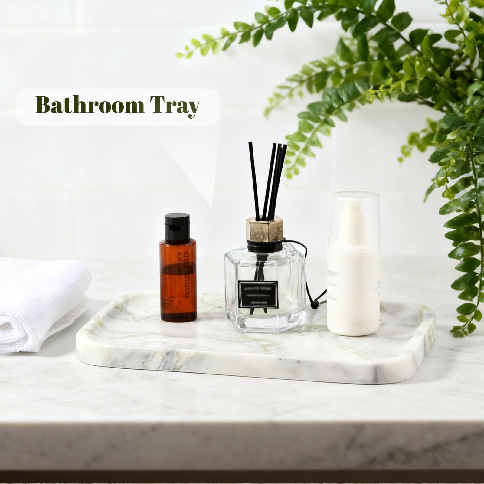 Karibiber Luxury Marble Vanity Tray Bathroom Tray Countertop Bianco Marble Stone