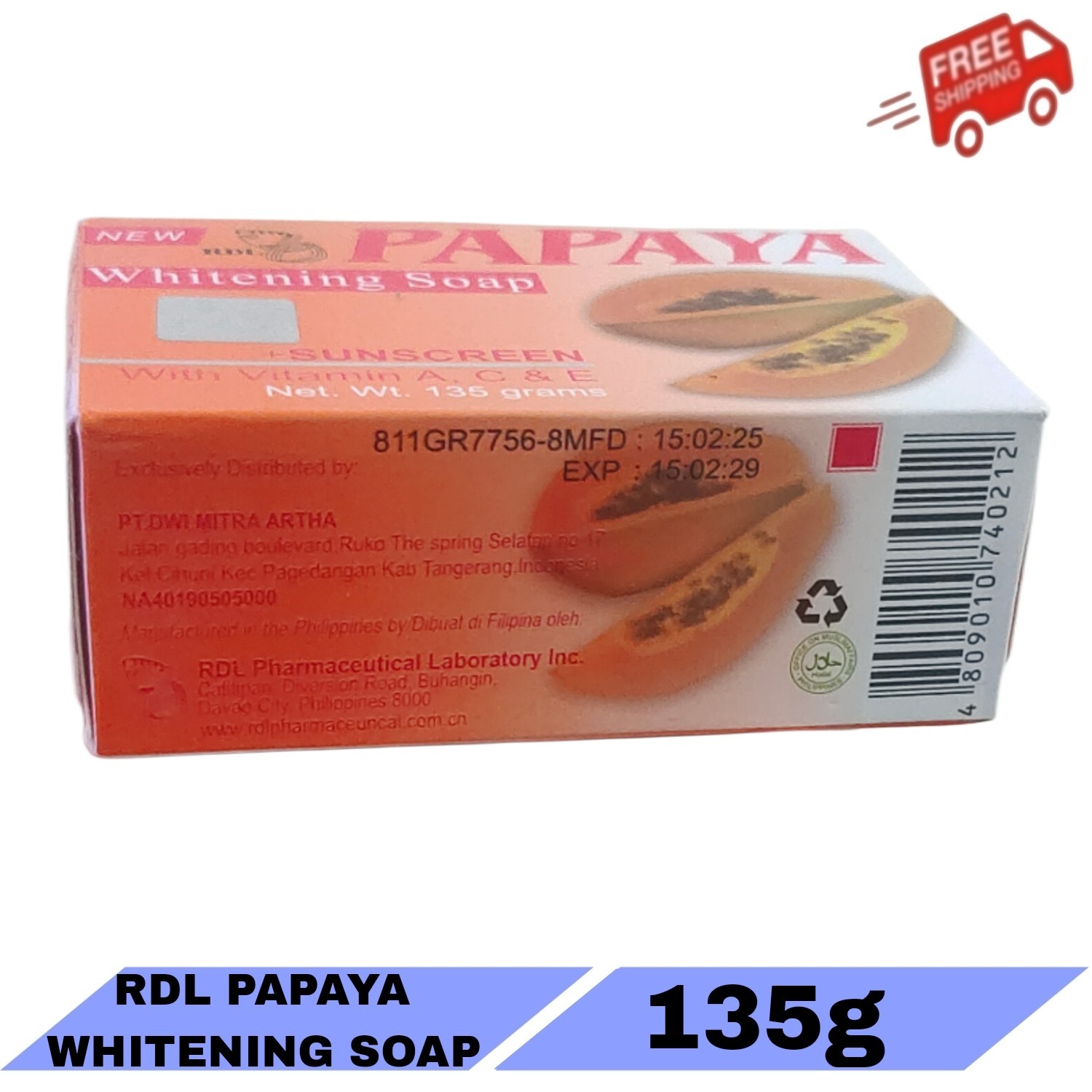 3x RDL Papaya Whitening Soap Sunscreen With Vitamin A C & E 135g – FREE SHIPPING