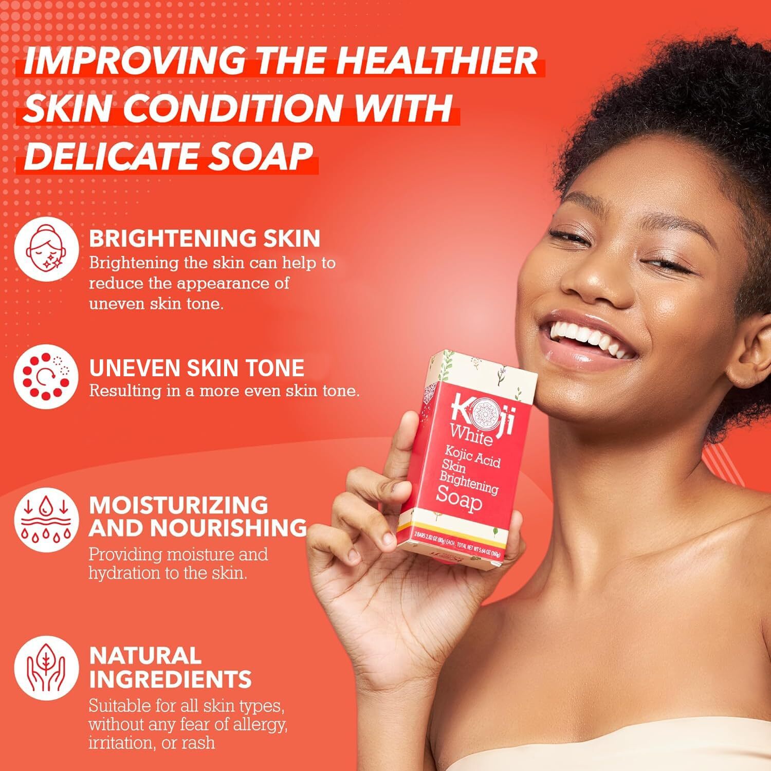 Pure Kojic Acid Skin Brightening Soap for Glowing & Radiance Skin, Dark Spots,