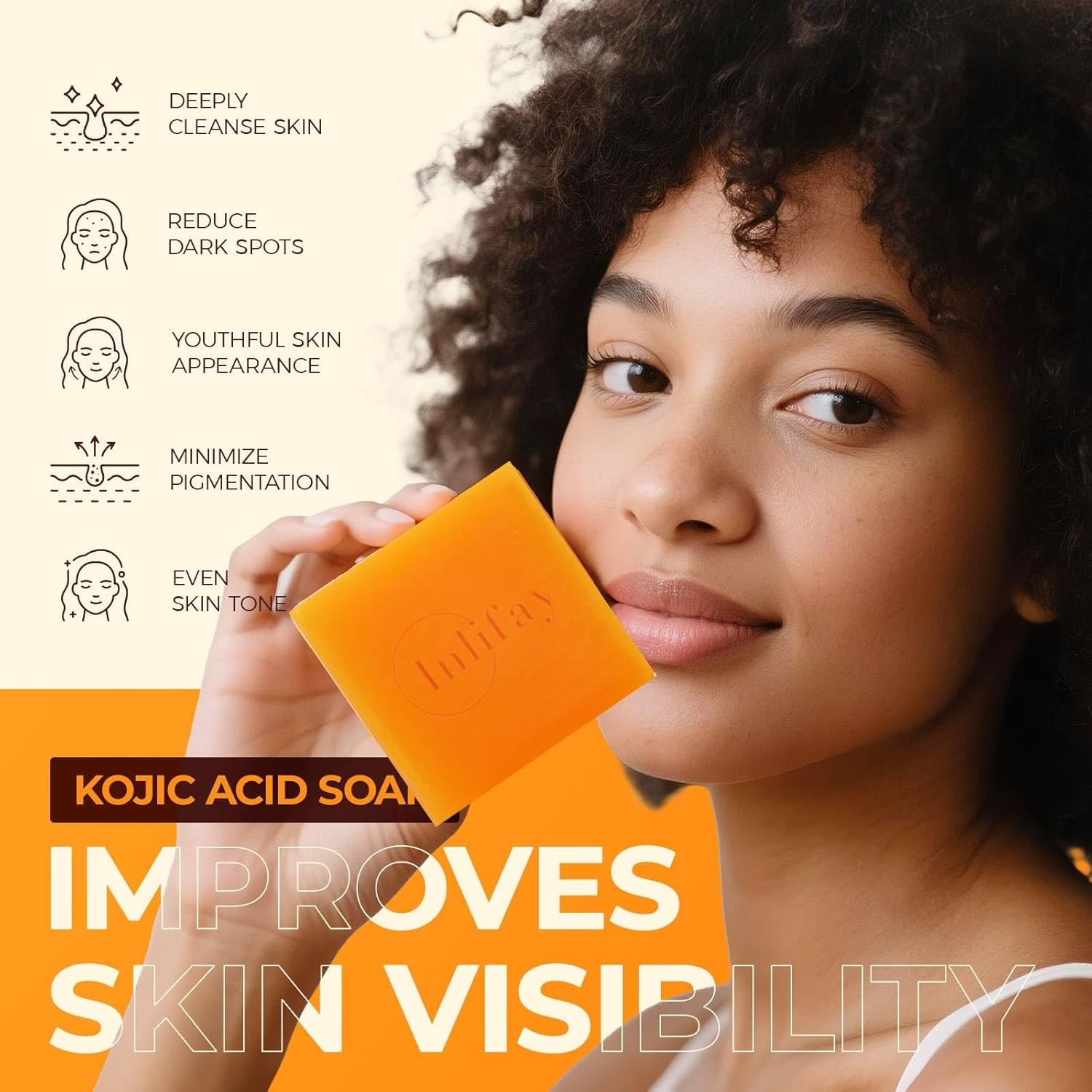 Inlifay Kojic Acid Turmeric Soap: Dark Spot Remover for Face Body – Skin Cleansi