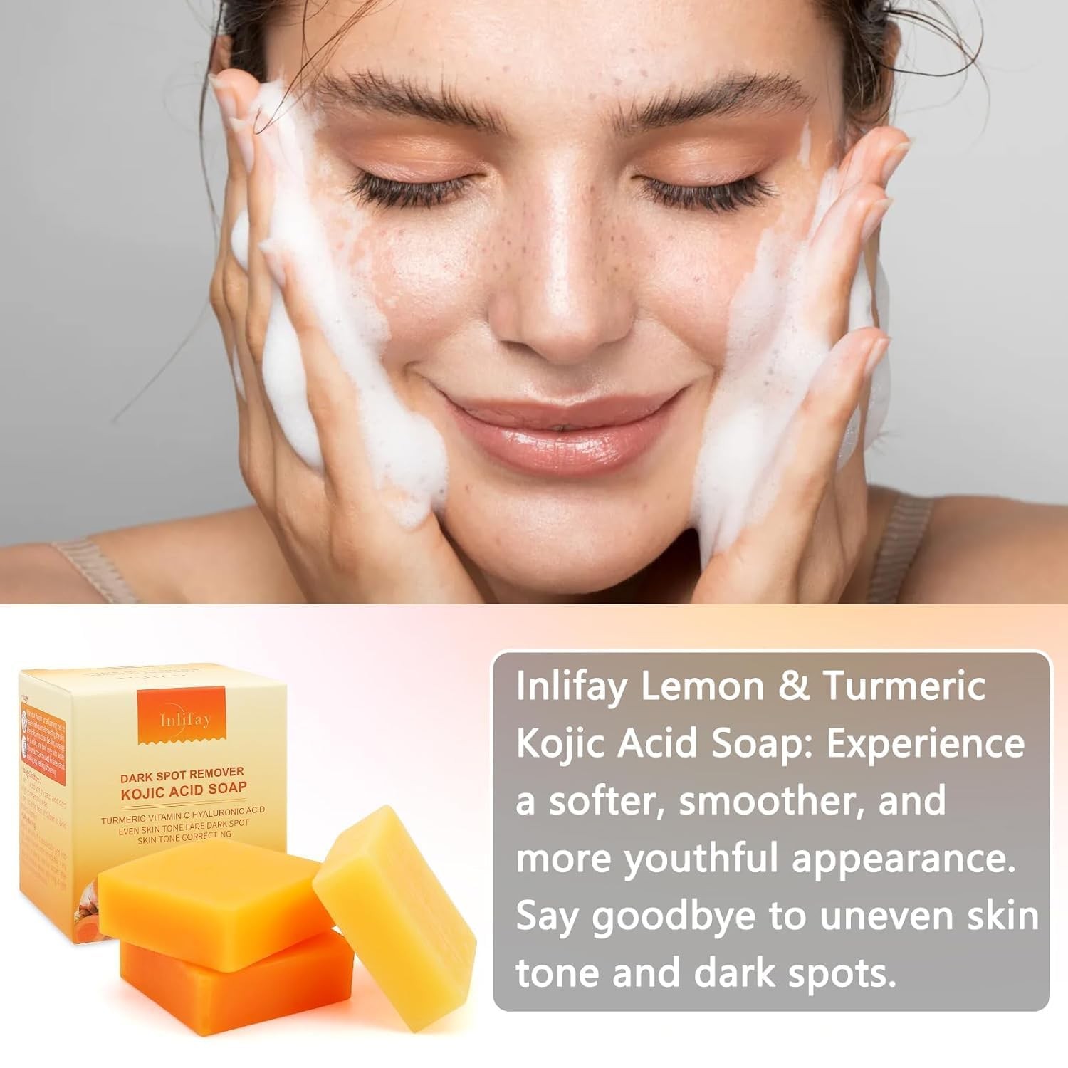 Inlifay Kojic Acid Turmeric Soap: Dark Spot Remover for Face Body – Skin Cleansi