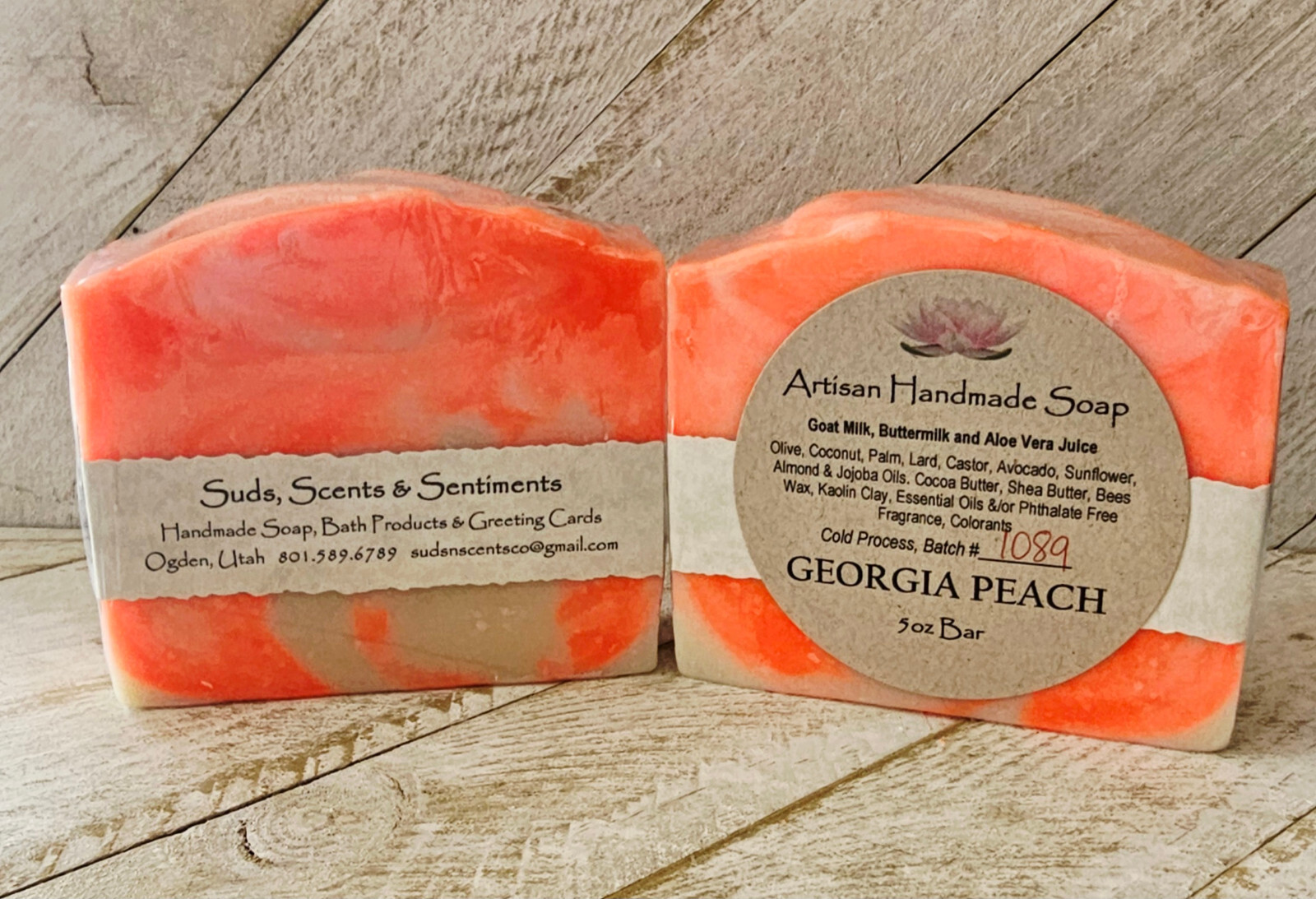 Handmade Goat Milk Soap GEORGIA PEACH, Made in USA, Ships fast & samples.