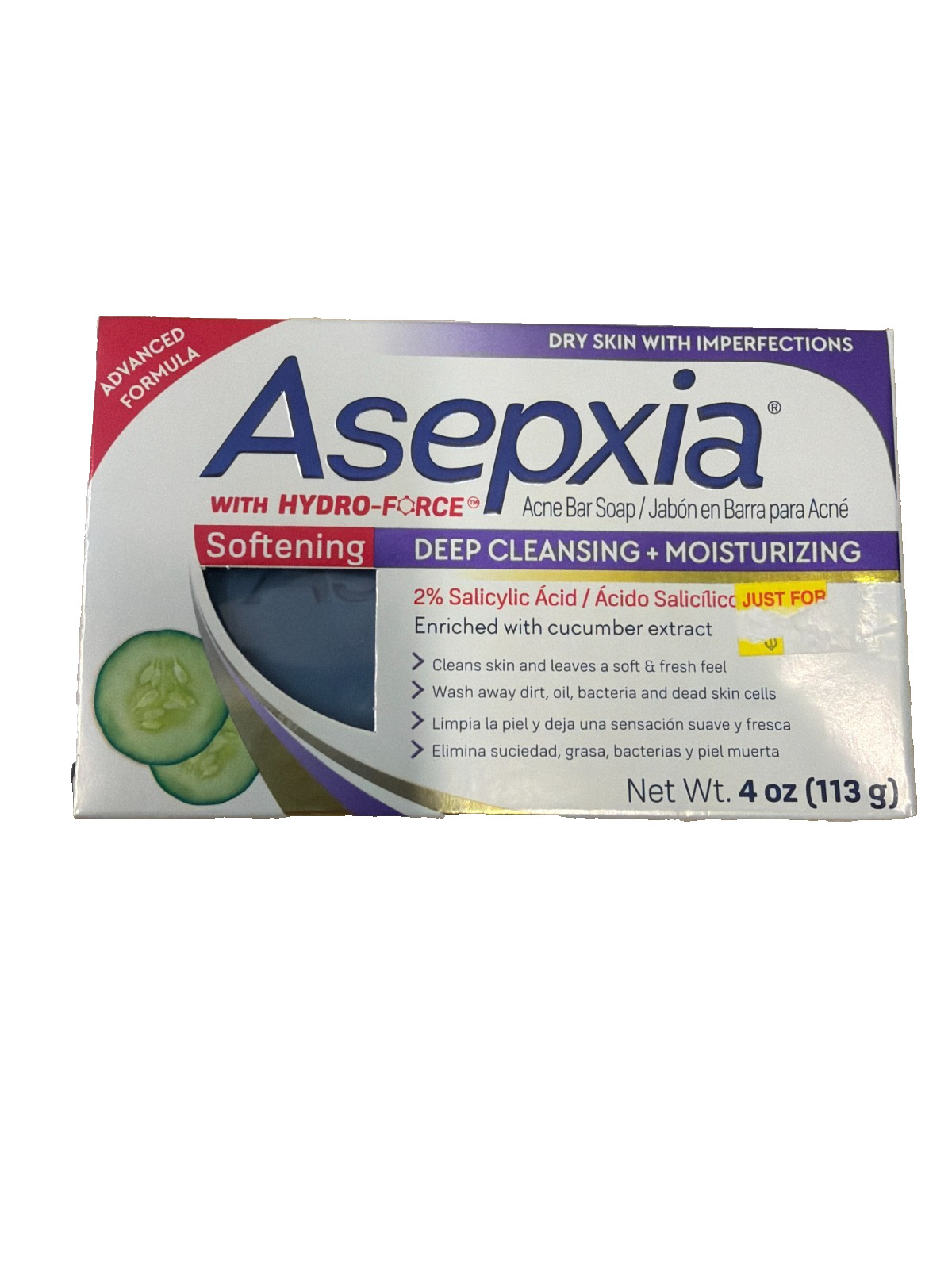 Asepxia Hydro Force Acne Bar Soap Softening Deep Cleansing Moisturizing 4oz 5/26