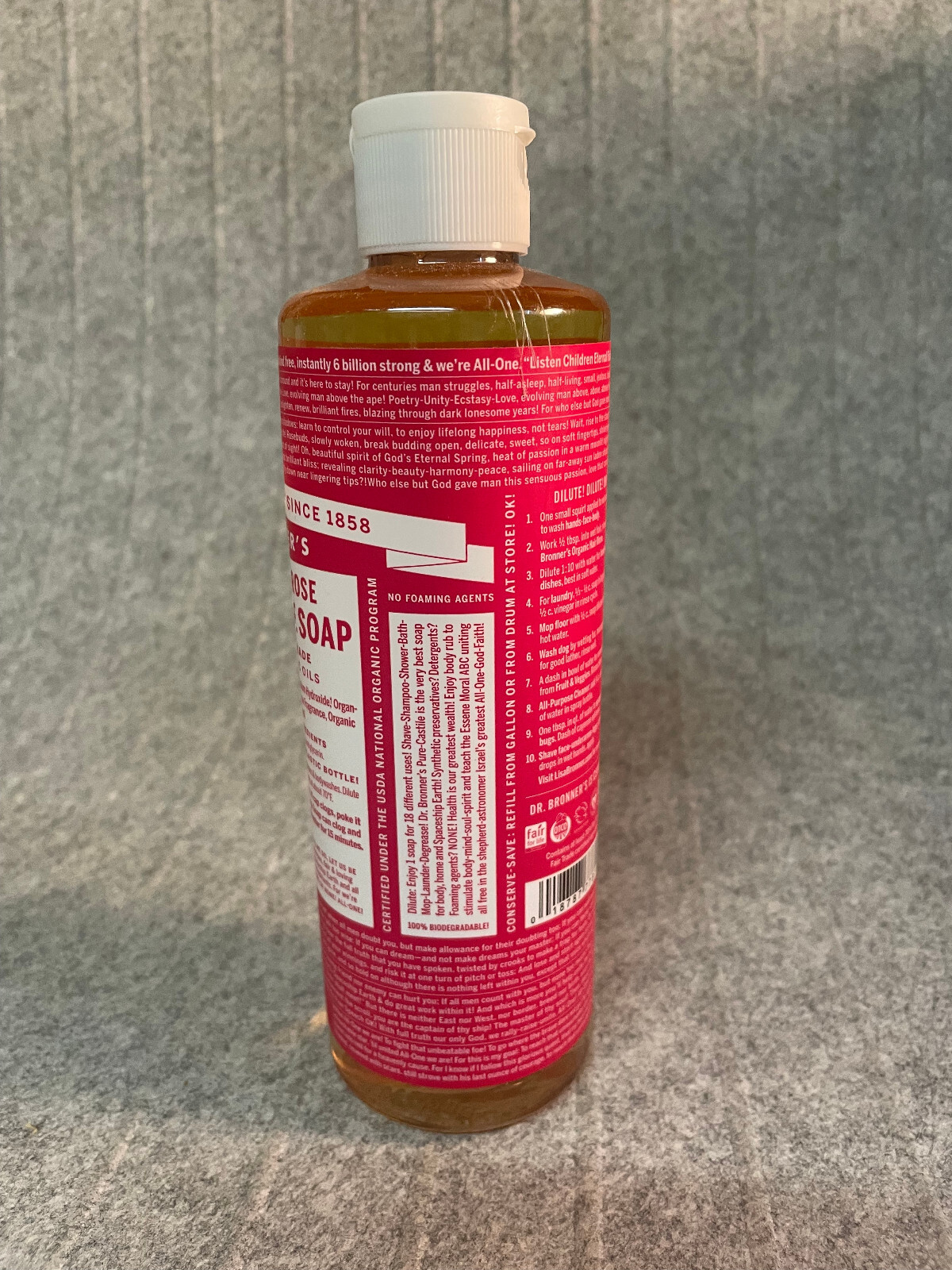 DR. BRONNER’S Pure Castile Soap 18-in-1 HEMP ROSE 16 Fl. Oz. NEW