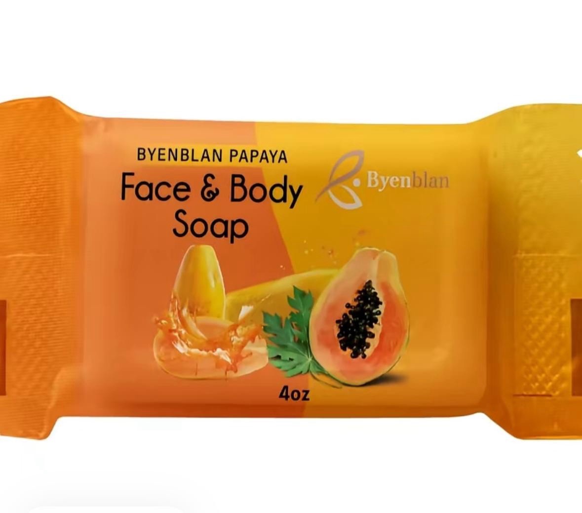 Byenblan Papaya Handmade Natural Face & Body Soap Bar 4 oz Orange Rectangular