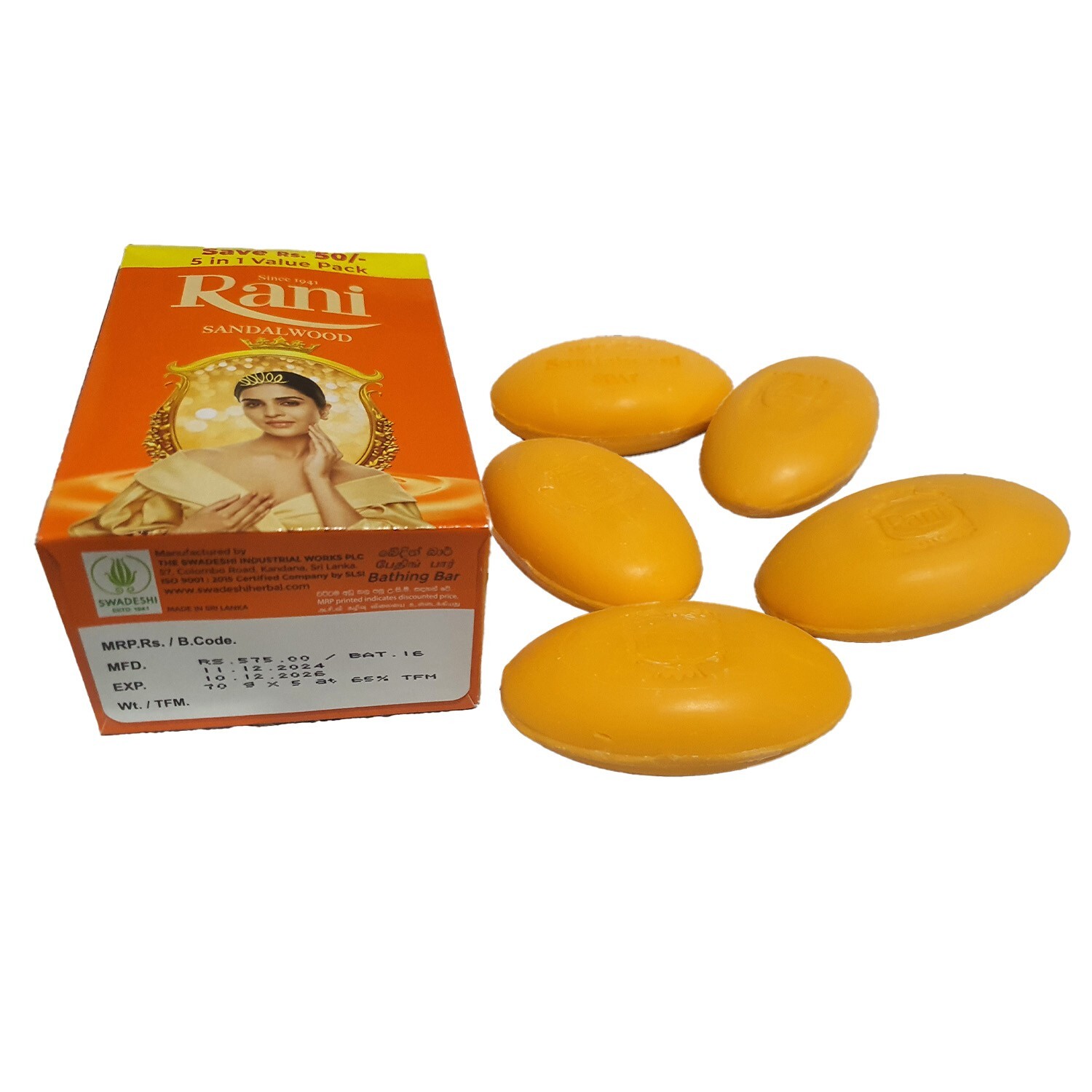 Rani Sandalwood Bathing Body Soap Ayurveda Natural Herbal Beauty Skin Glow 5 pcs