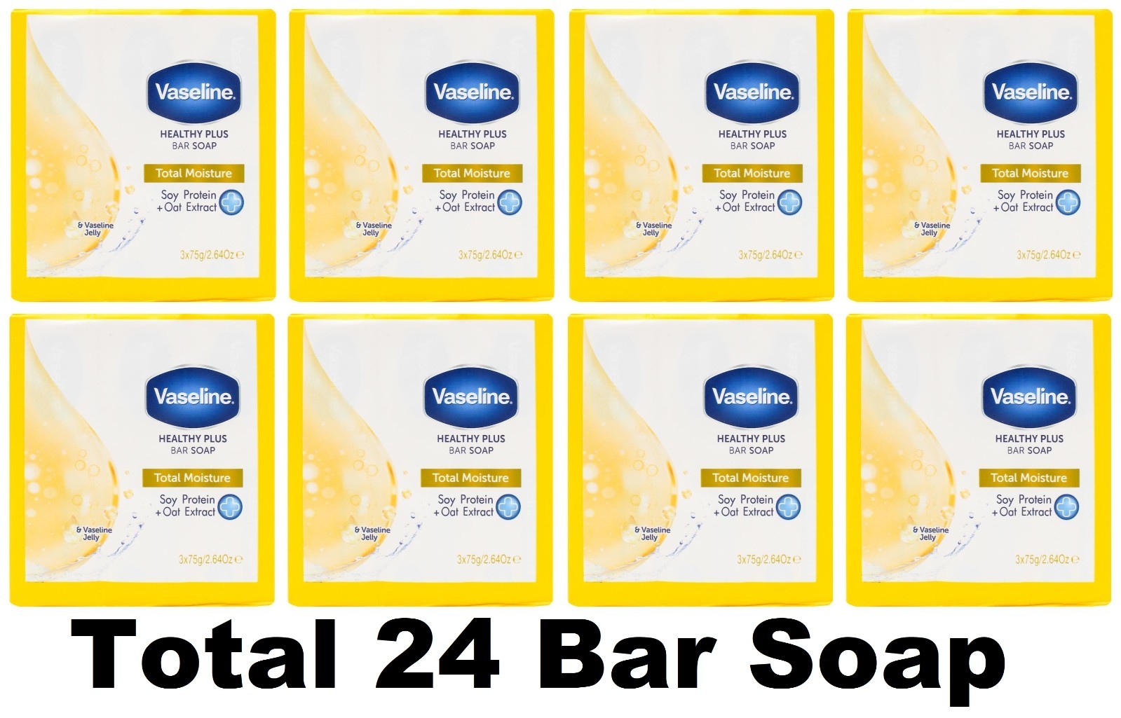 24 x VASELINE 75g HEALTHY PLUS BAR SOAP TOTAL MOISTURE SOY PROTEIN + OAT EXTRACT