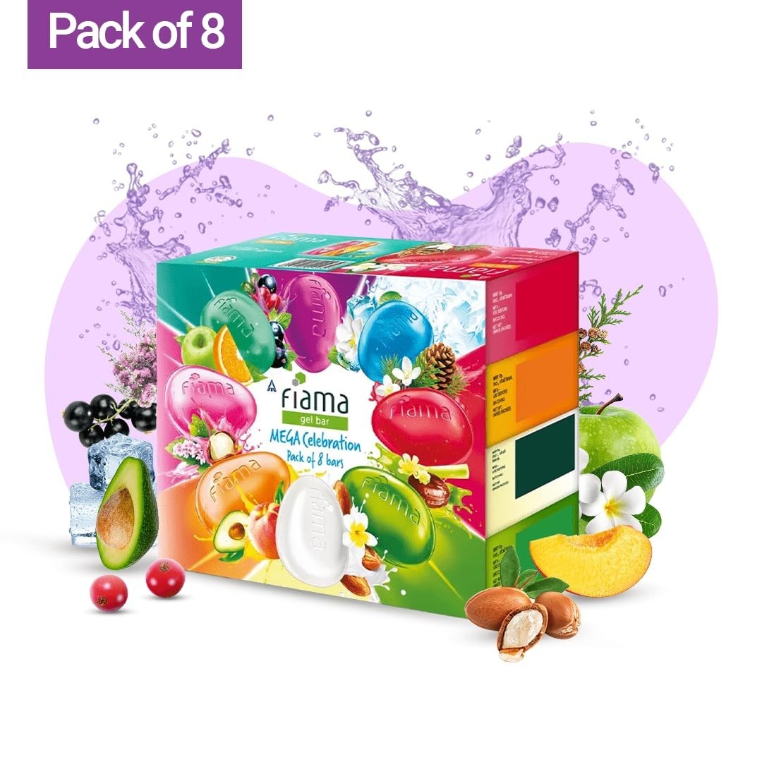 Fiama Gel Bar Mega Celebration Pack 1kg (125g Pack of 8) | 8 Unique Soap Variant