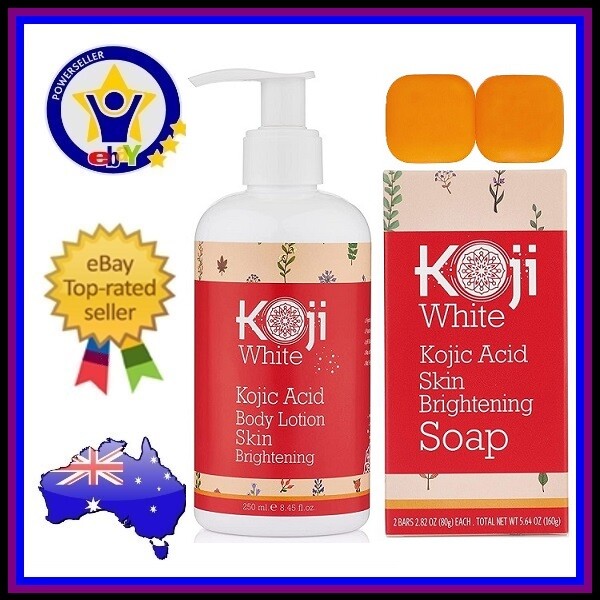 KOJIC ACID BODY LOTION + SOAP Skin Brightening Cream Lightening Whitening Combo