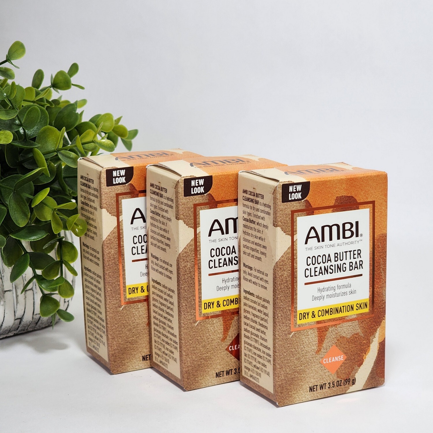 AMBI Cocoa Butter Cleansing Bar Soap Dry & Combination Skin 3.5 oz each – 3-Pack