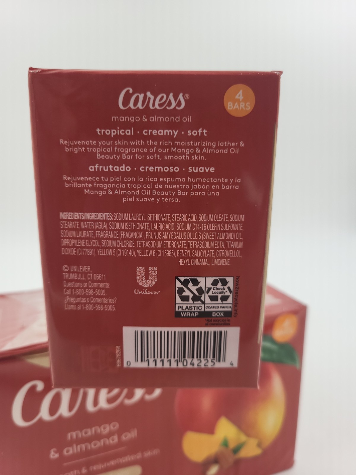 Caress Rejuvenating Beauty Bar Soap Mango & Almond Oil – 2 Pack, 8 Bars Total