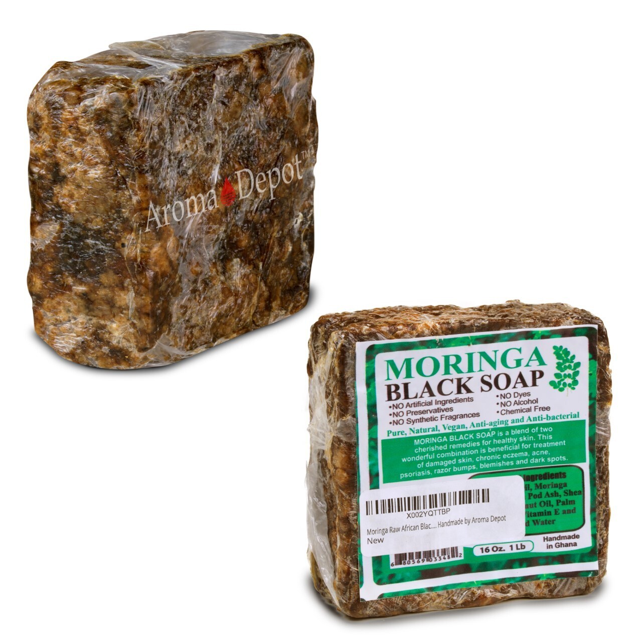 MORINGA Black Soap 1 lb. Vegan Organic Unrefined 100% Natural Anti Acne/Fungus