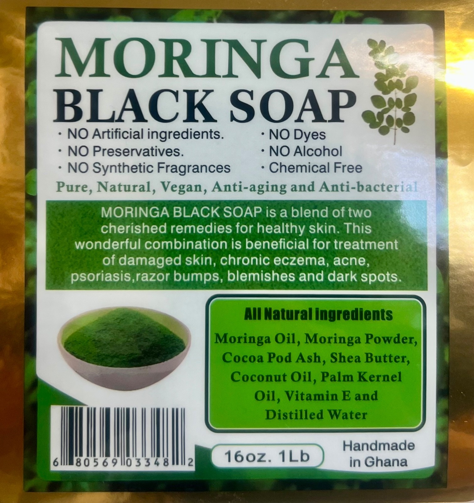 Moringa Black Soap 16oz – Handmade Natural Organic African Soap (PACK OF 3)