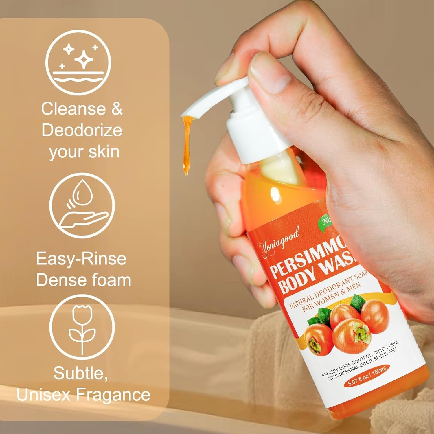 2 PCS Persimmon Body Wash for Strong Odor Control, Natural Persimmon Soap Bar