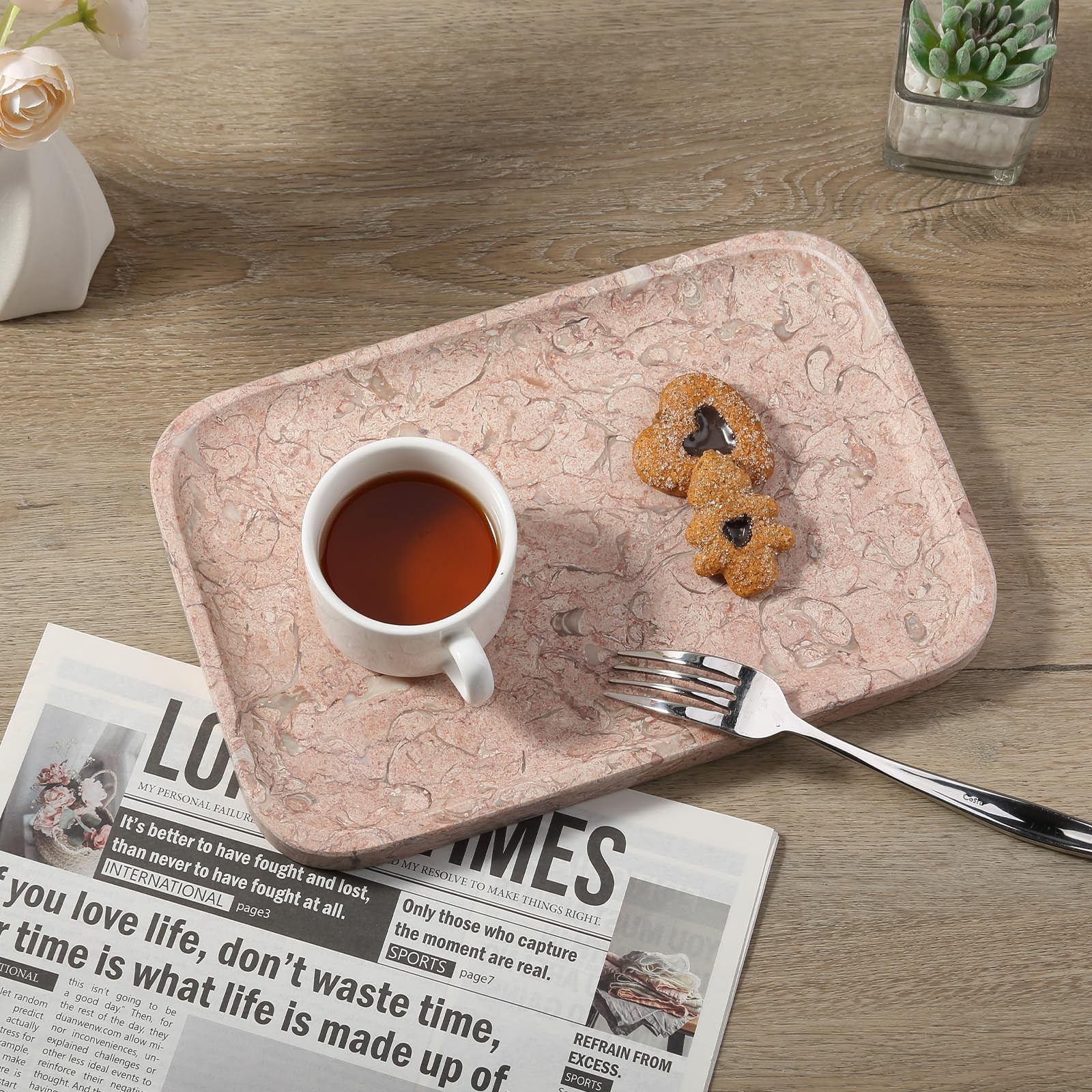 Koville Marble Tray, 12″x8″ Natural Marble Vanity Tray for Countertop Bathroom K