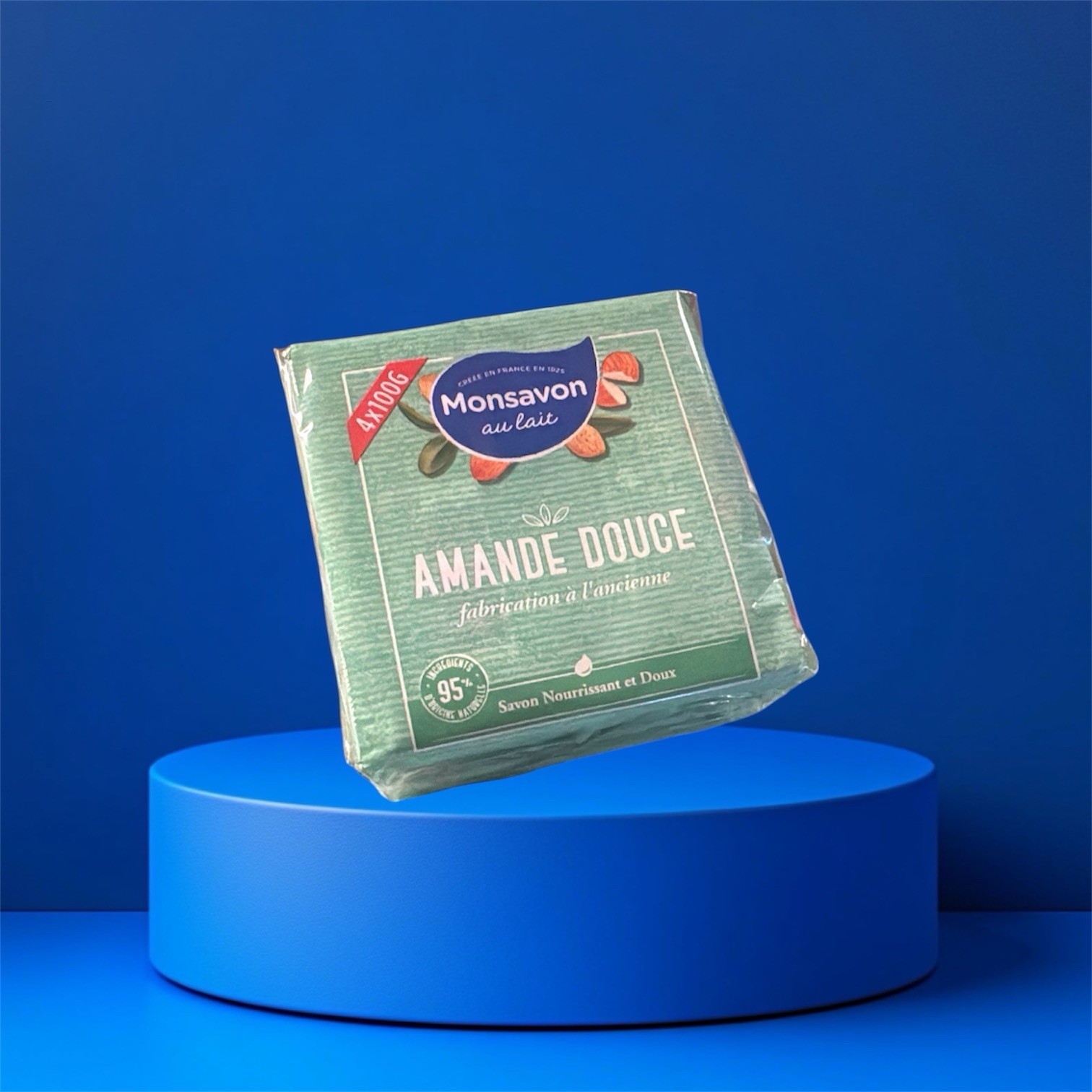 Monsavon Au Lait French Soap Bar 4×100g Almond Scent Body Bath Cleanse NEW