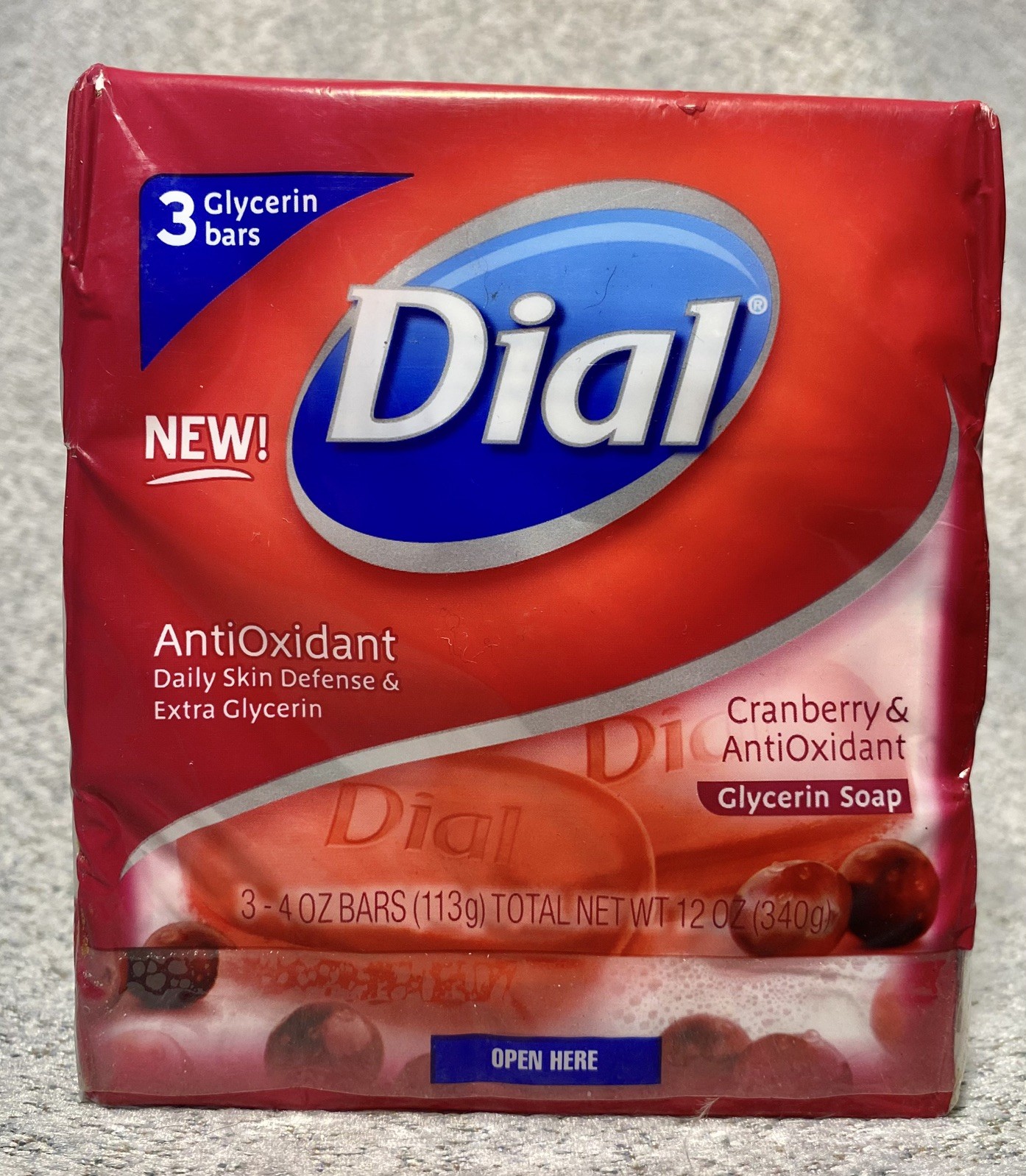 Dial Glycerin Bars Cranberry & Antioxidant 3 Bars E/4Oz Net Wt 12Oz