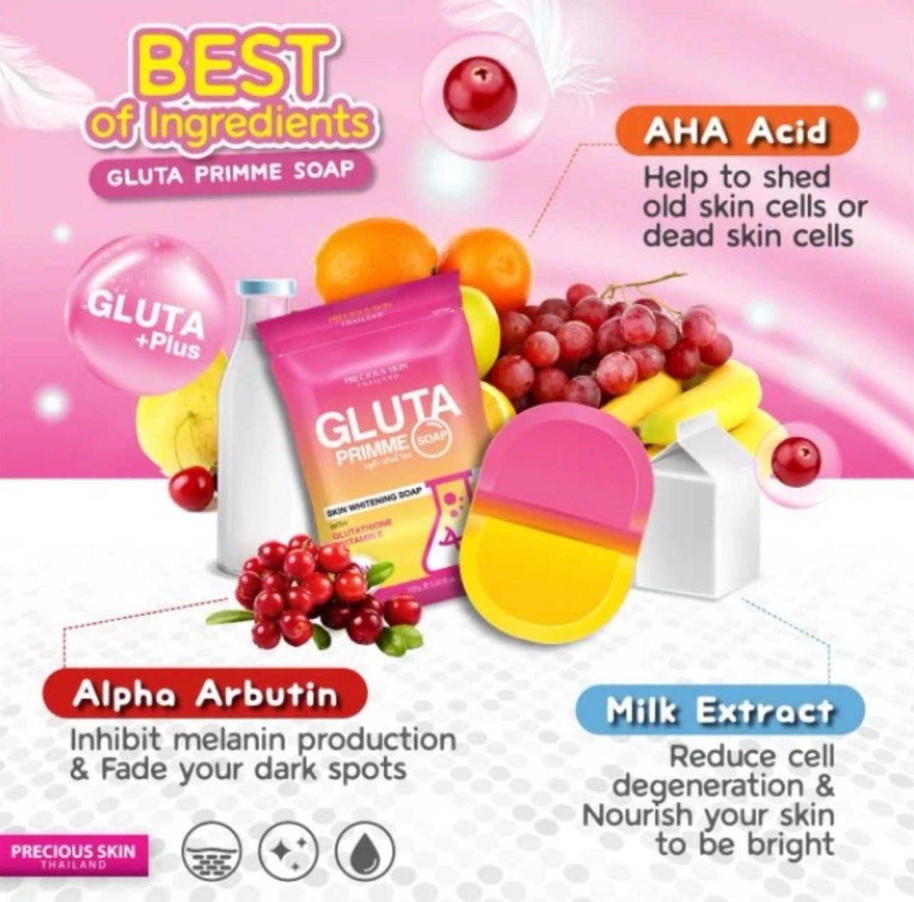 Gluta Body Soap Primme Whitening Skin Care Lightening Remove Dirt Anti Aging