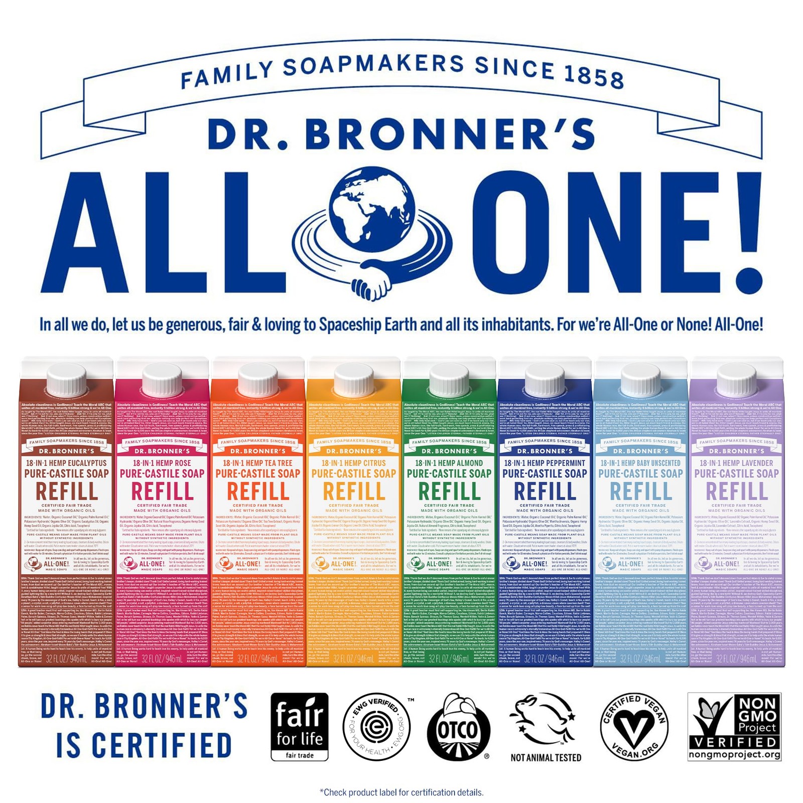 Dr Bronner’s Organic Citrus Pure Castile Soap 32 Fl Oz Liquid Refill 18 In 1