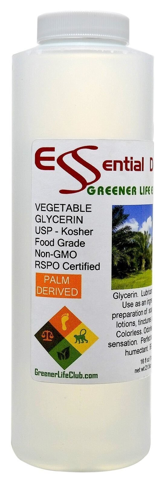 Glycerin Vegetable -1 Pint-Non GMO-Sustainable Palm Derived-Pharmaceutical Grade