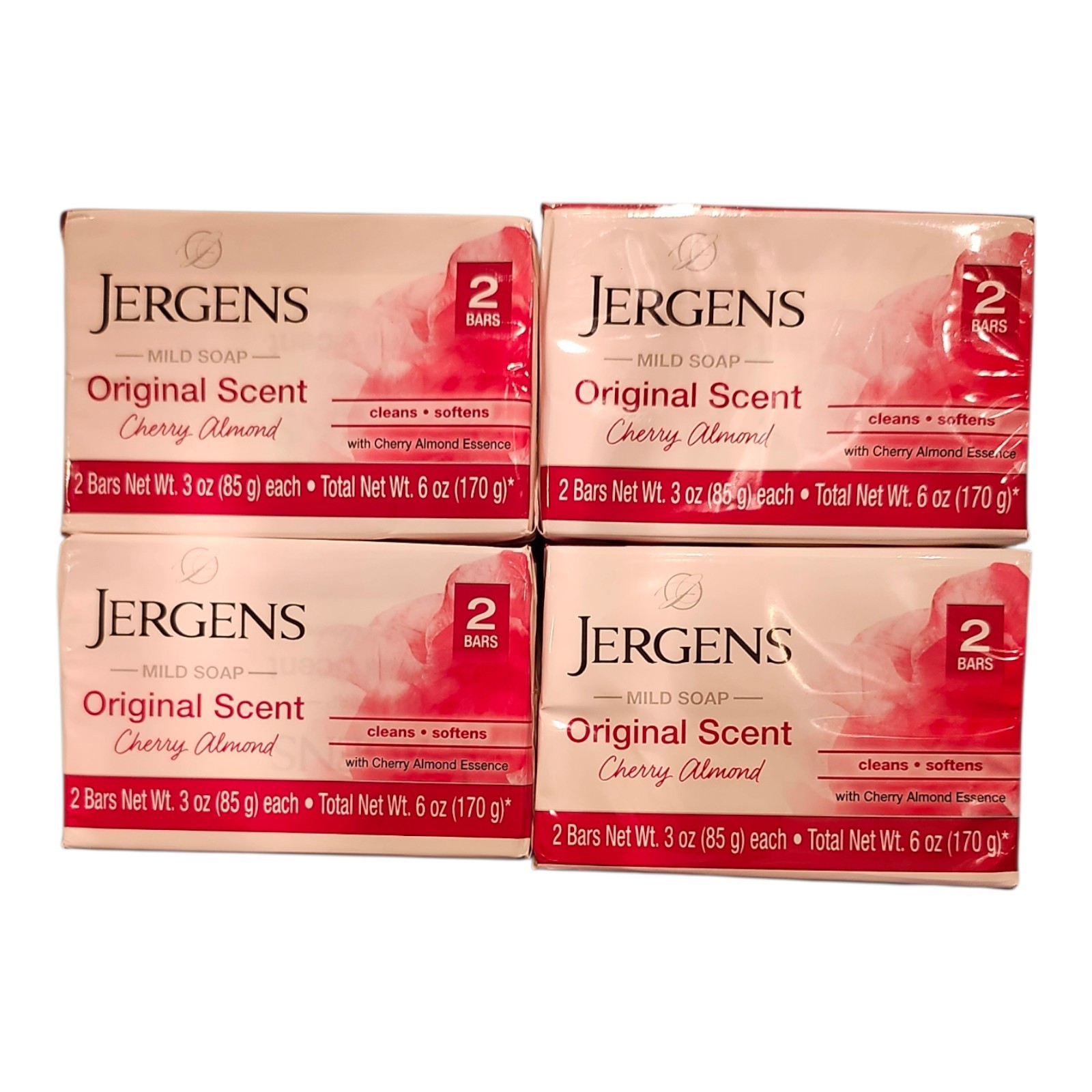 4 Packs (8 Bars Total) Jergens Cherry Almond Mild Soap Original Scent, Free Ship