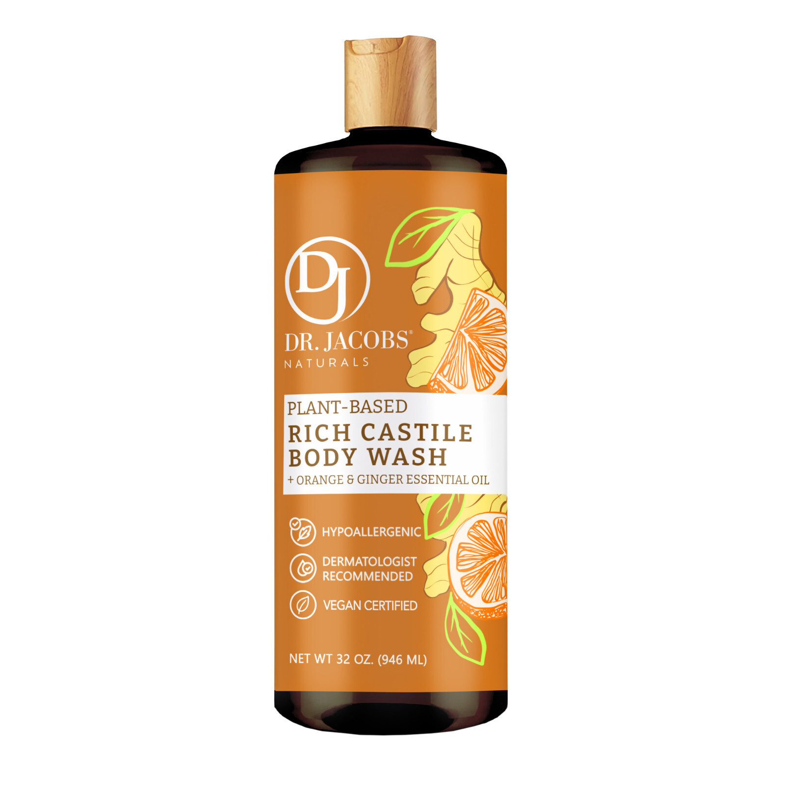 Dr Jacobs Naturals 32oz Orange Ginger Castile Body Wash Soap Plant-Based