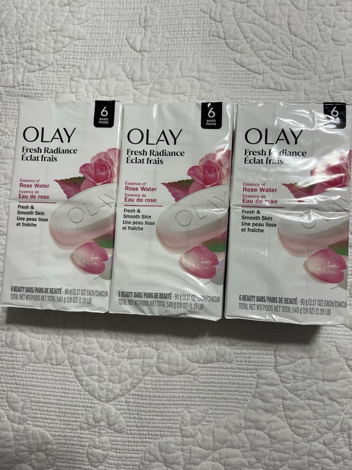 OLAY Fresh Radiance Beauty Bar Soap w/Rose Water, 6 Bars-Lot of 3=18 Beauty Bars