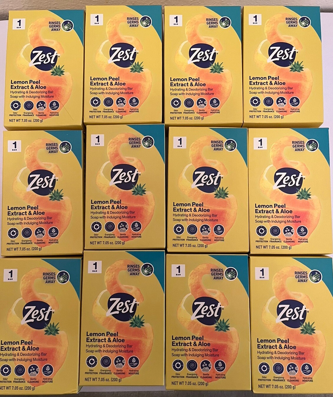 Lot of 12 Zest Lemon Peel Extract & Aloe Hydrating & Deodorizing Bar Soap 7.05oz
