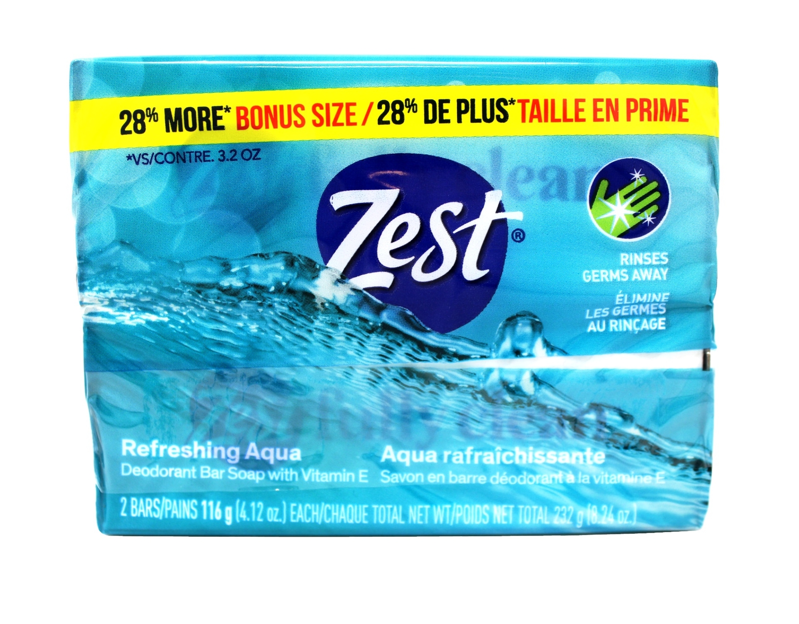 Zest Soap Refreshing Aqua Bath Bars 4.12 Ounce (Pack of 2)