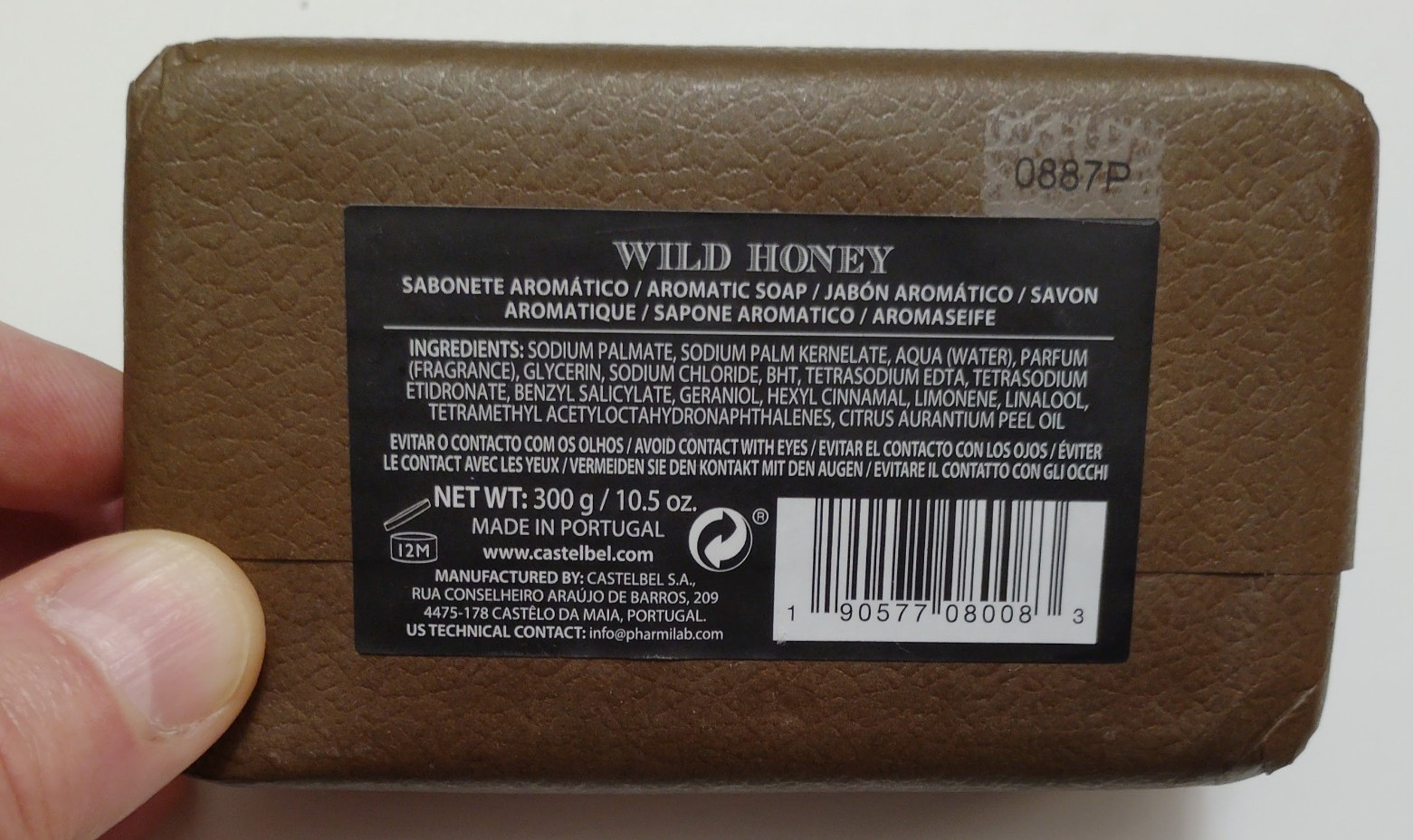 Castelbel Soap Wild Honey Scented 10.5 oz Mens Triple Milled Luxury Jumbo Bar