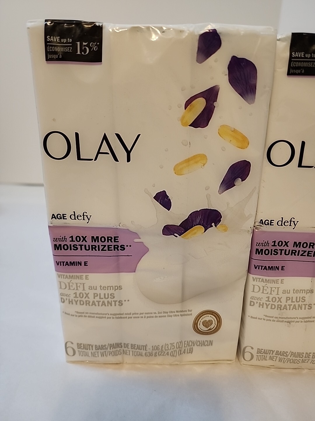 LOT (2) OLAY AGE DEFY BEAUTY BAR SOAP 10X MOISTURIZER VITAMIN E 3.75 OZ 6 BARS