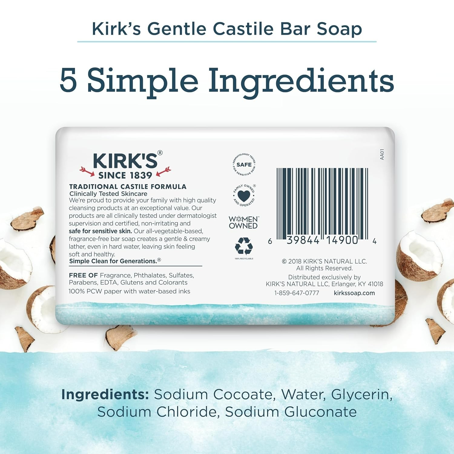 Fragrance Free Castile Bar Soap Pack of 3