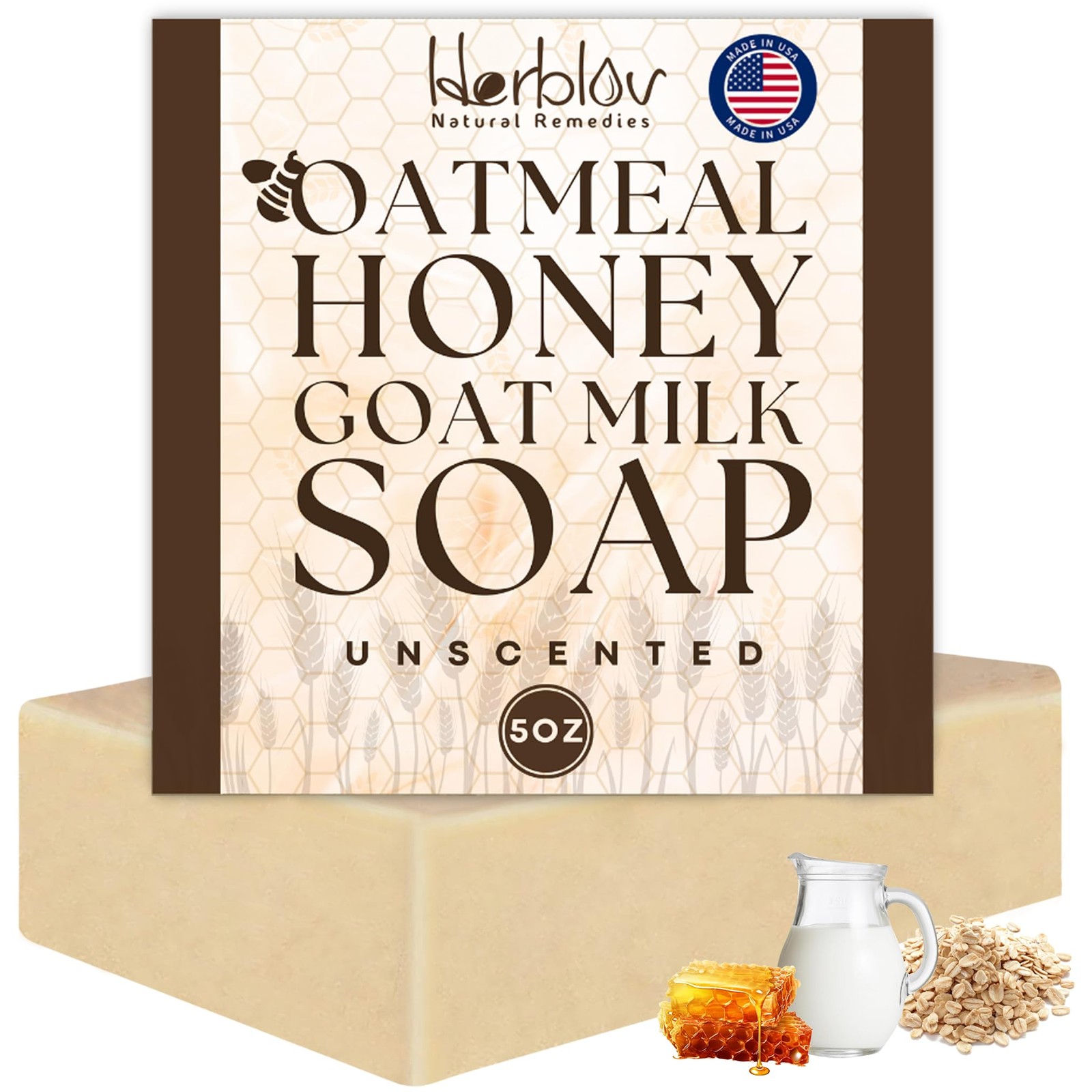 Oatmeal Soap – Natural & Honey Goat Milk Bar 5 Ounce (Pack of 1)
