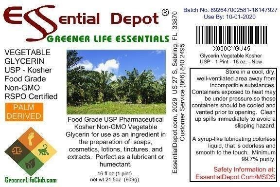 Glycerin Vegetable -1 Pint-Non GMO-Sustainable Palm Derived-Pharmaceutical Grade