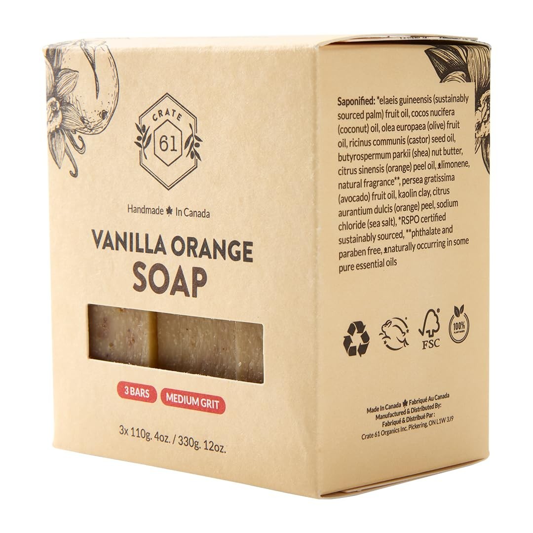 Luxurious Plant-Based Bar Soap – 3-Pack with Essential Oils, Vanilla Orange