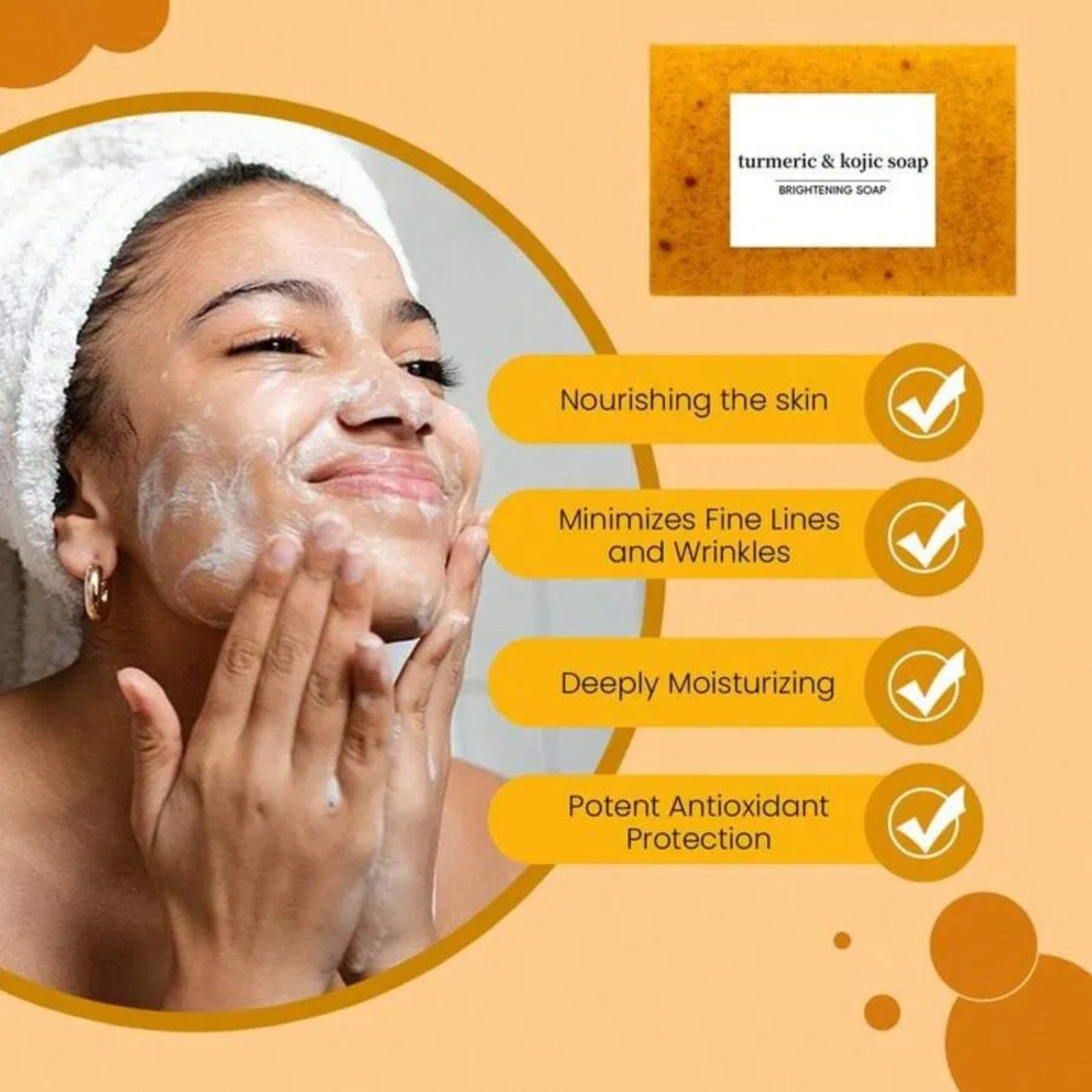 3 Pack Handmade Turmeric Kojic Acid Soap Dark Spot Remover Brightening Face Body