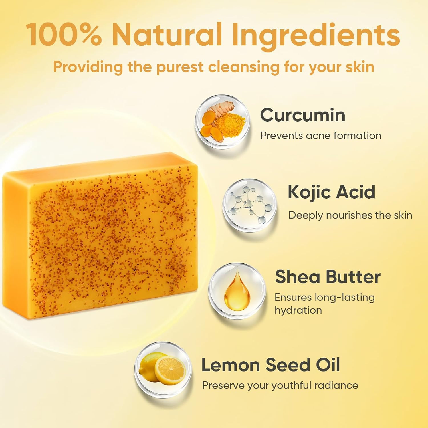 4 Pack Turmeric Soap, 100G Kojic Acid and Turmeric Soap Bar, Gently Clean the Fa