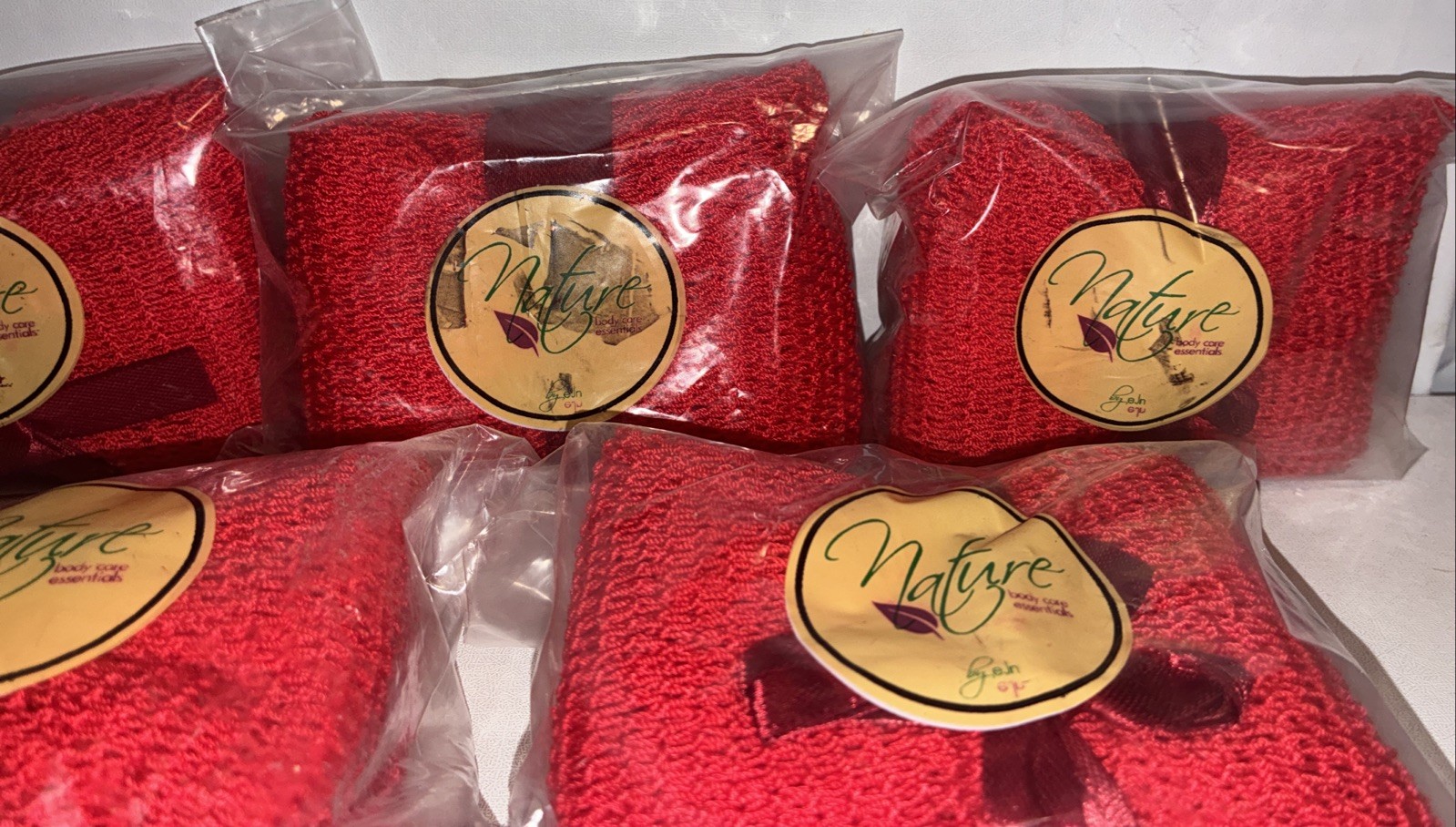 Lot If 5-African Net Body Sponge To Remove Dead Skin And Exfoliate Bath ( Red )