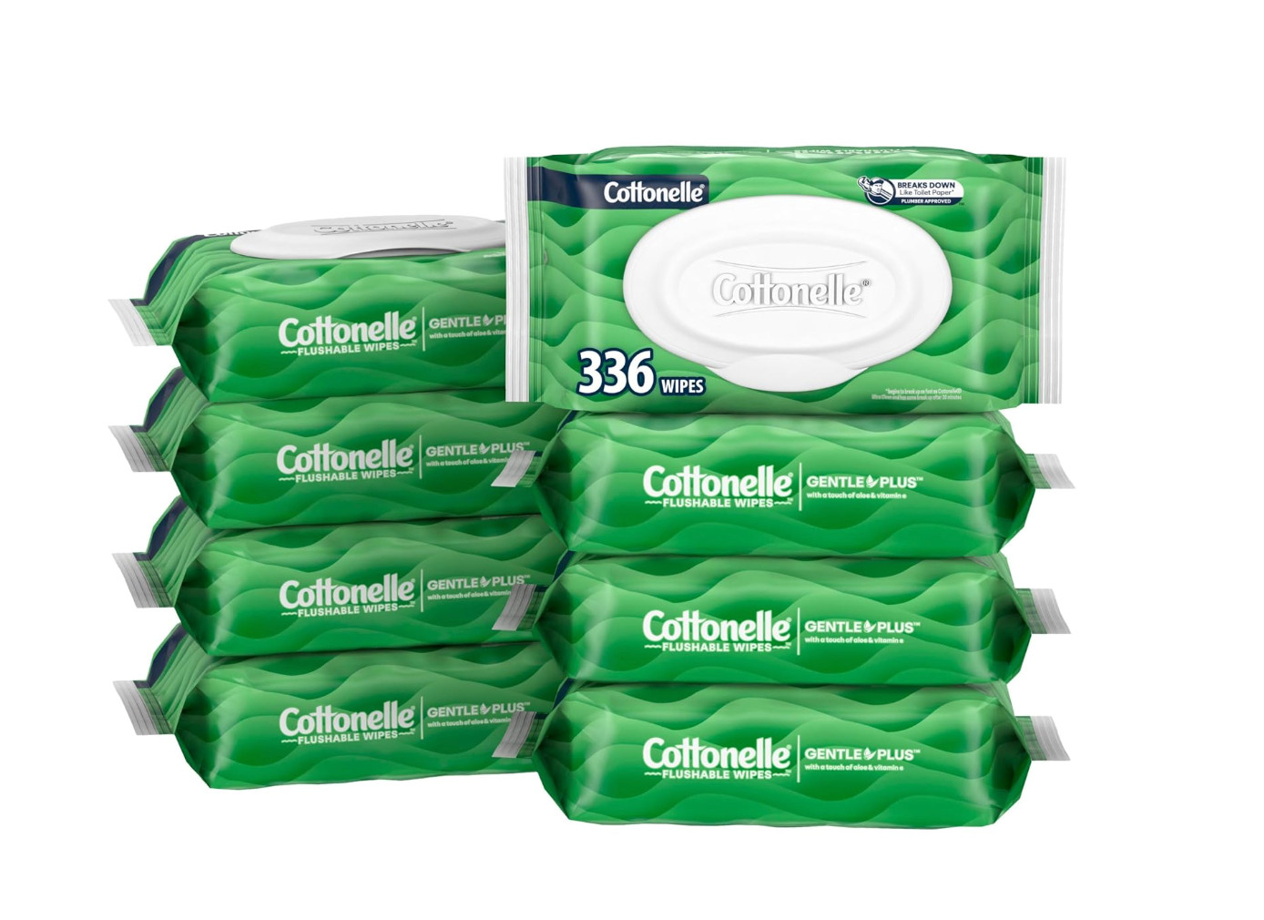 8 Pack Cottonelle Gentleplus Flushable Wet Wipes Aloe Vitamin E 336 Total Wipes