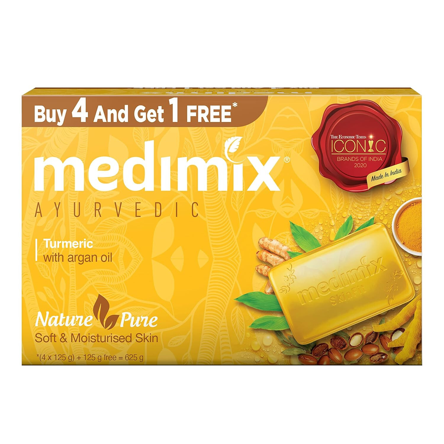5No. Medimix Ayurvedic Tumeric & Argan Oil Bathing Soap Bar -125g Each-Free Ship