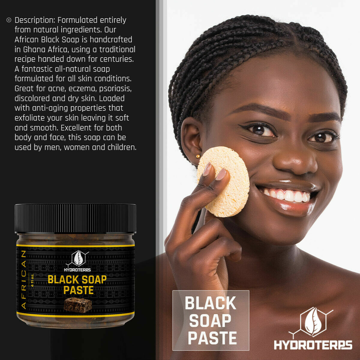 Raw African Black Soap Paste 4 oz. 100% Pure Natural Organic For Body Face Wash