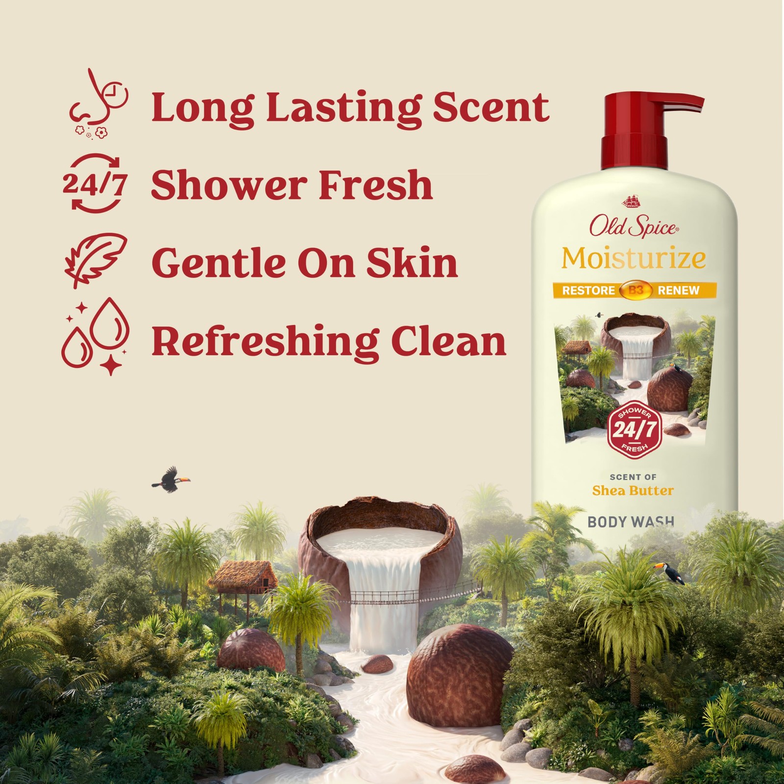 Old Spice Cleansing Body Wash for Men, 24/7 30 Fl Oz (Pack of 4), Beige
